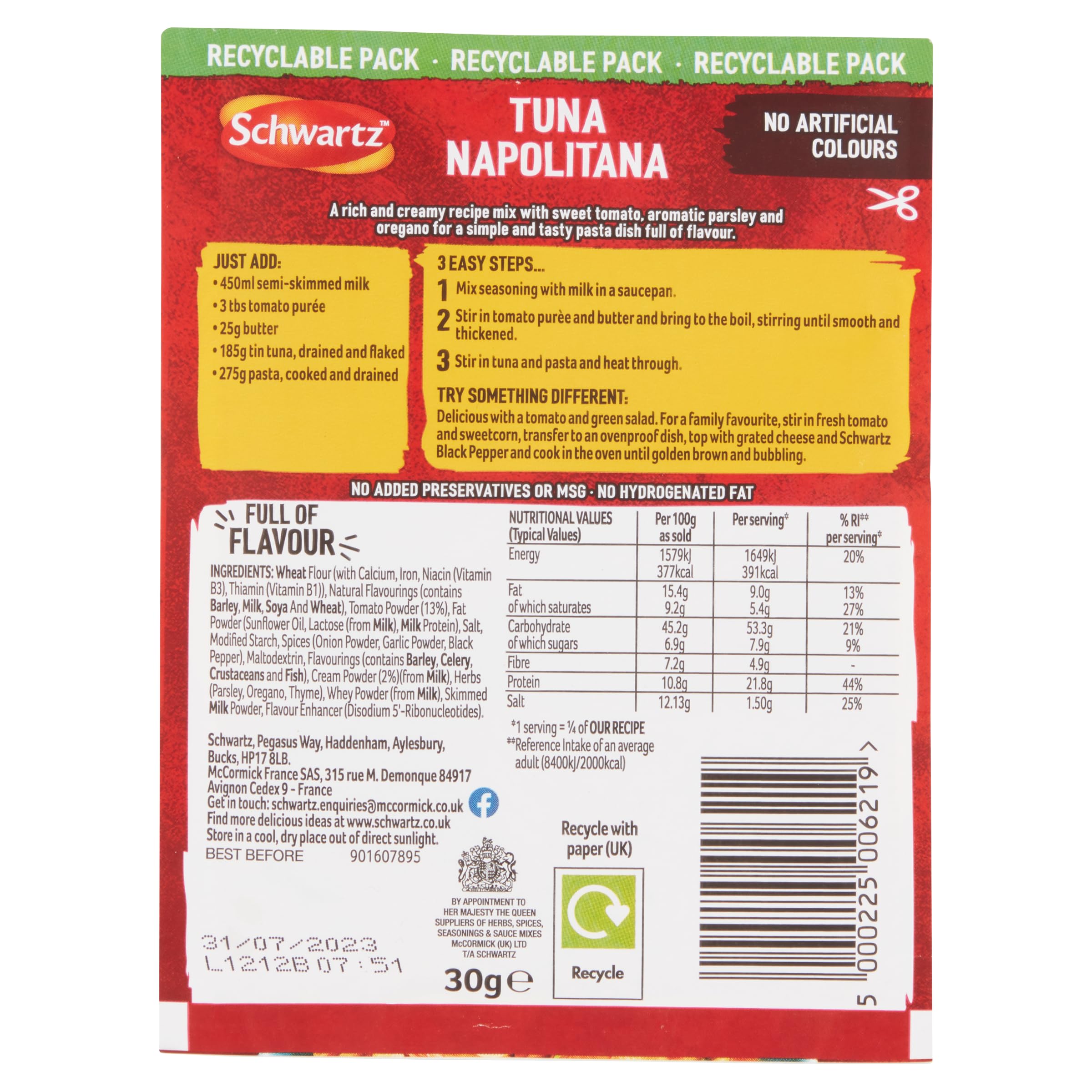 Schwartz Tuna Napolitana Recipe Mix - Rich & Creamy | 30g | All Natural