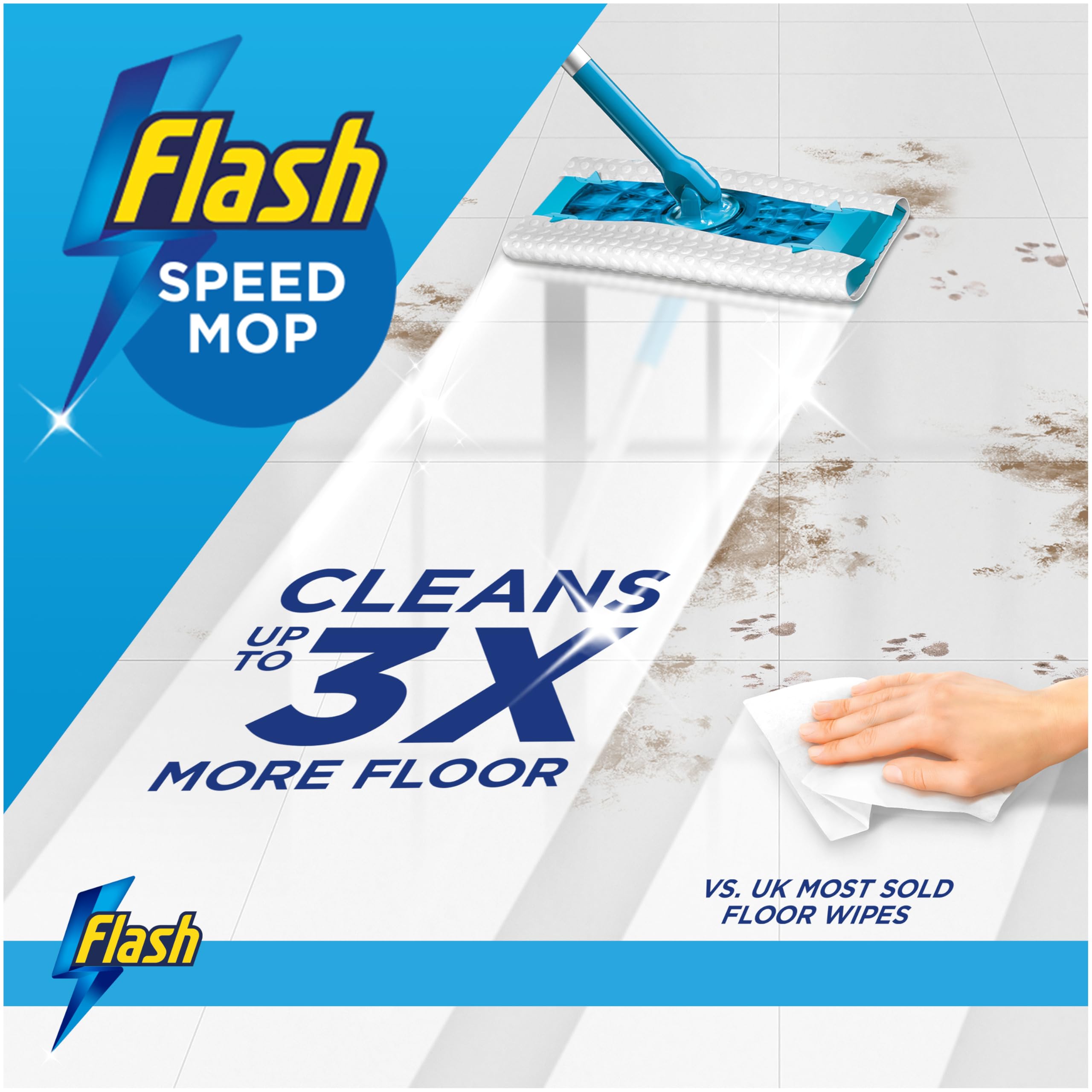 FLASH Speedmop Floor Cleaner Starter Kit with 20 Wet Refills | Dirt-Lifting Fibres | Lemon Scent