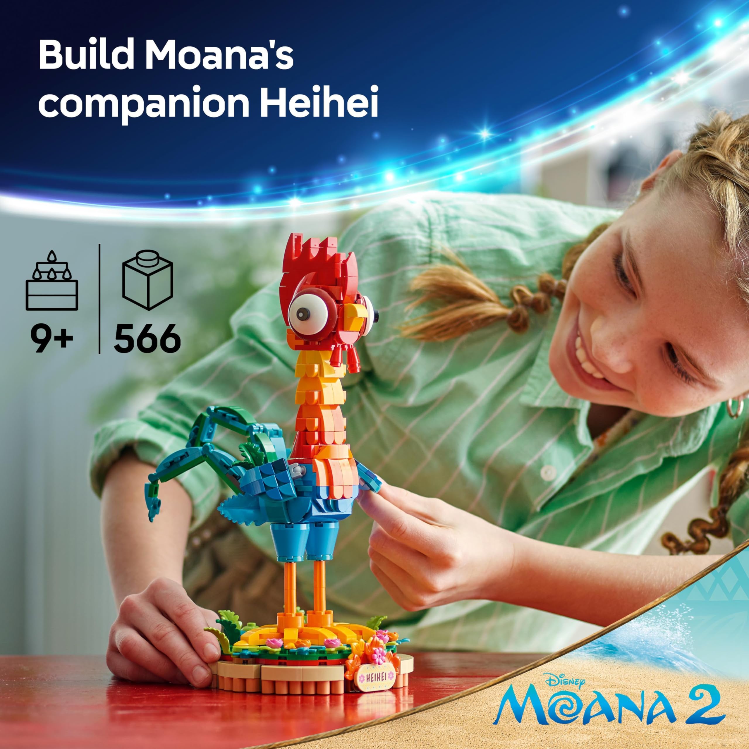 LEGO ǀ Disney Moana 2 Heihei Buildable Animal Toy - Posable Chicken Figure with Stand for Kids 9+ 15