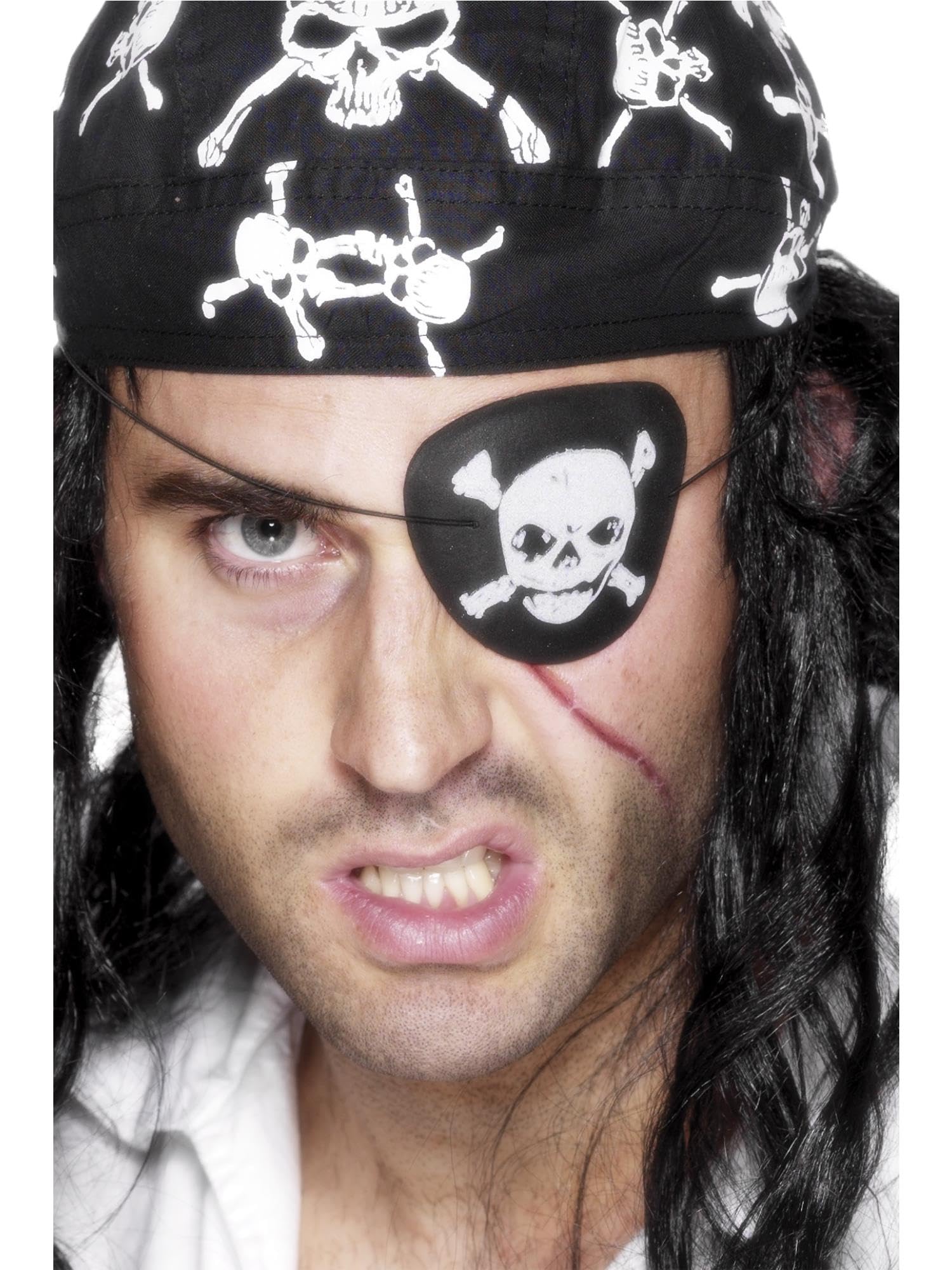 Smiffys Pirate Eyepatch with Skull and Crossbones - Black & White Accessory 1