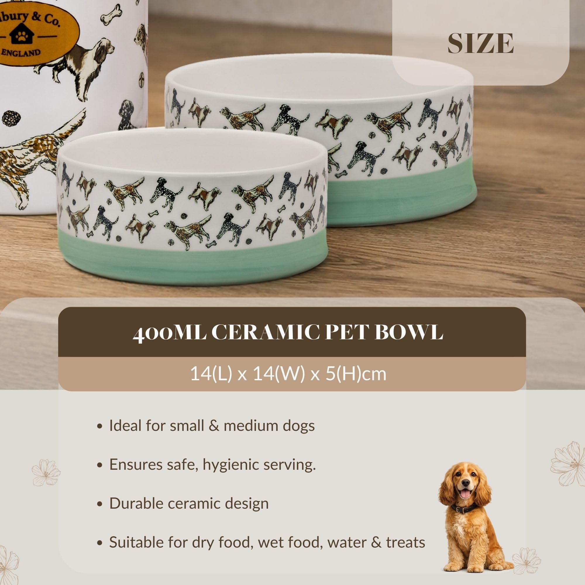 Banbury & Co Ceramic Dog Bowl - 400ml | Blue | Dishwasher Safe