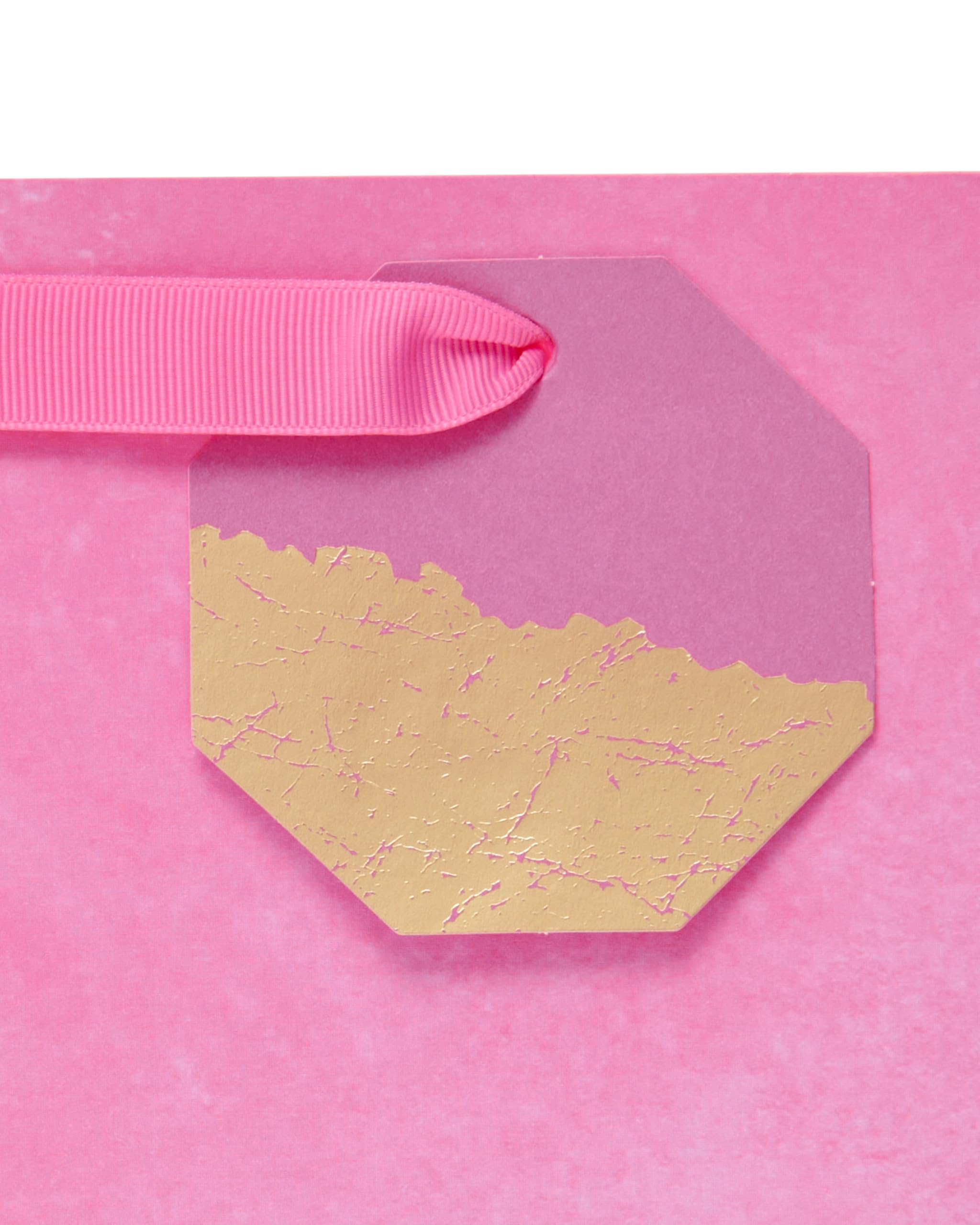 UK Greetings Medium Gift Bag - Pink with Graphite Design & Foil Tag | 22.8 x 19 cm