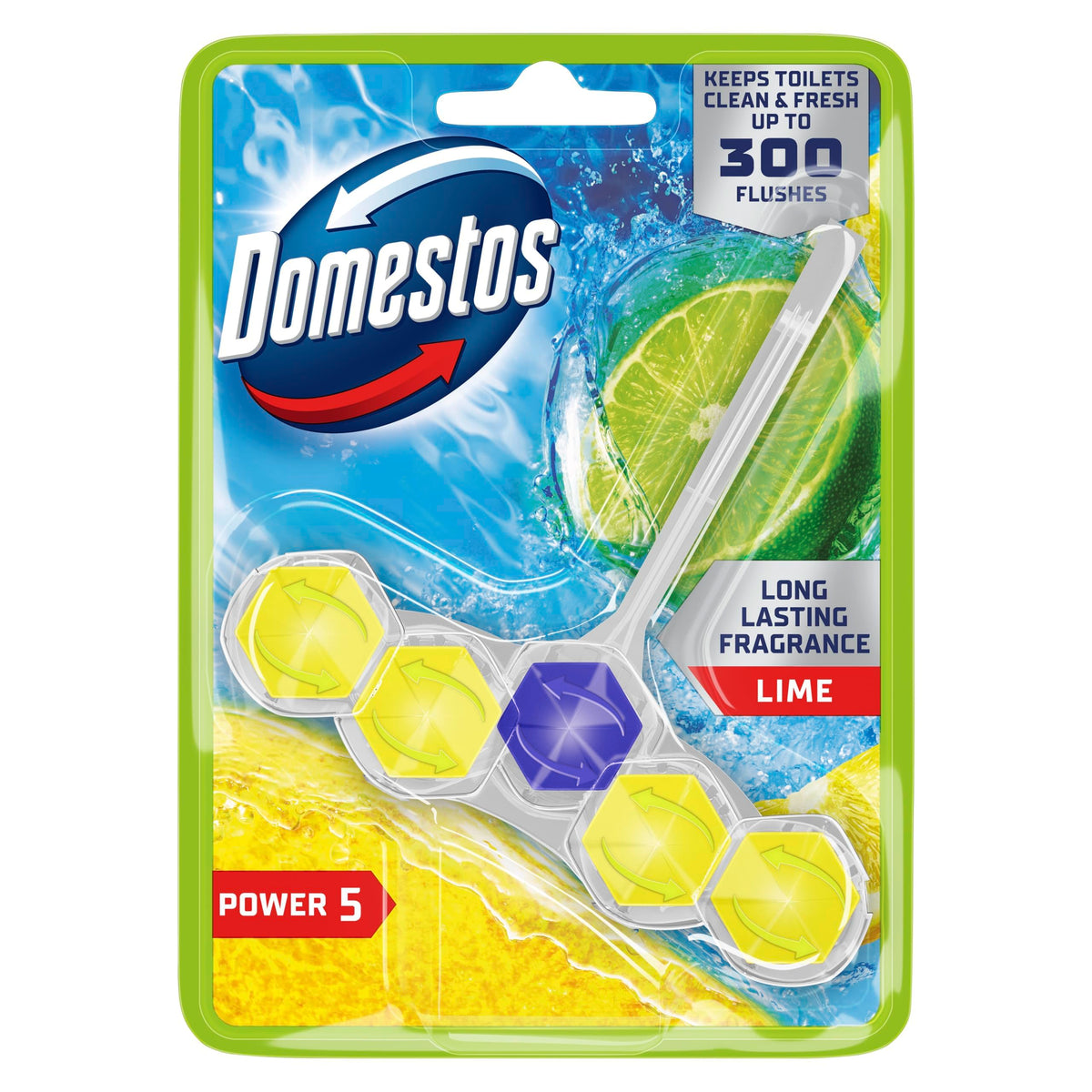 Domestos Power 5 Lime Toilet Rim Block Toilet Freshener - Pack of 4