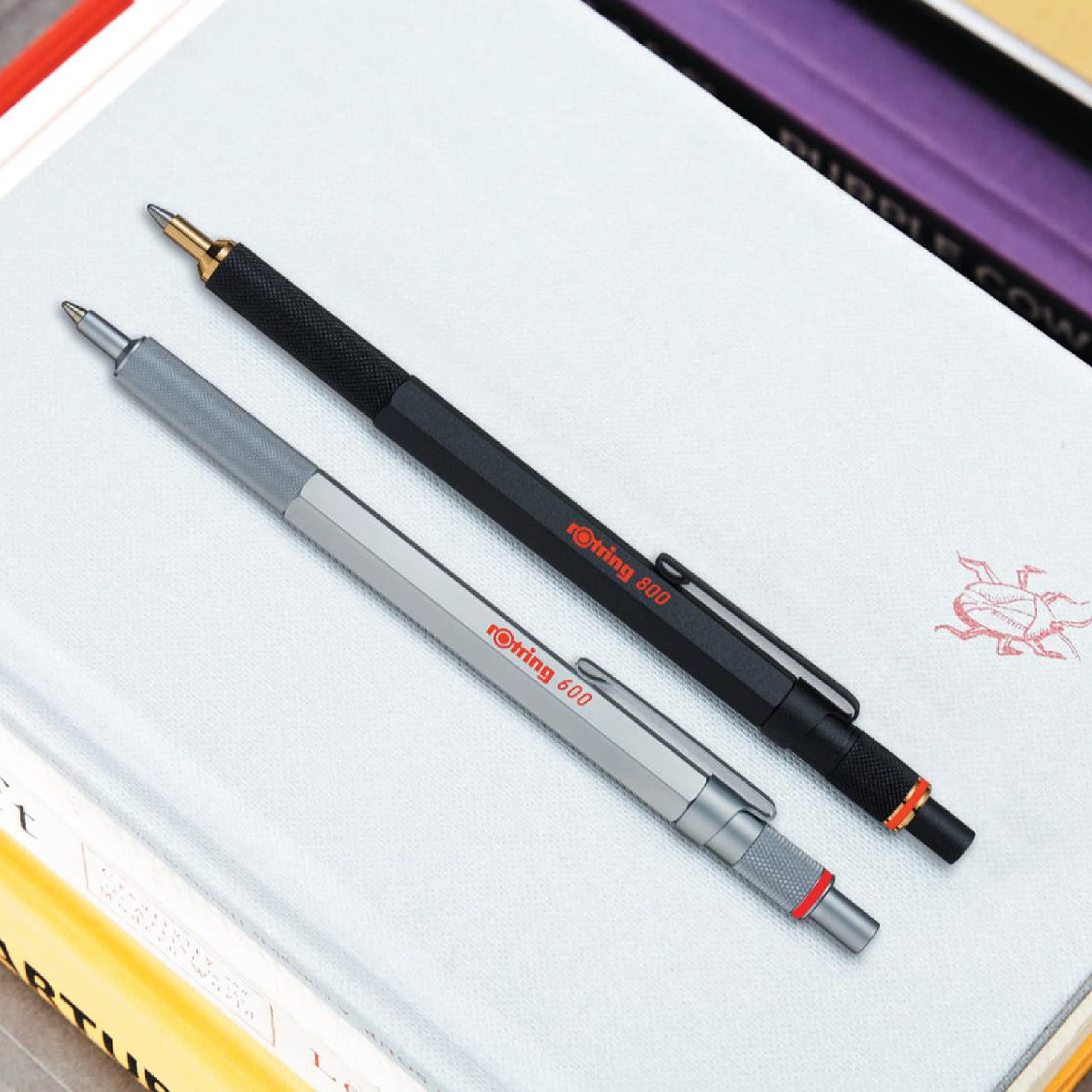 rOtring 800 Retractable Ballpoint Pen - Full Metal Body | Medium Point | Black Ink | Black Barrel 5