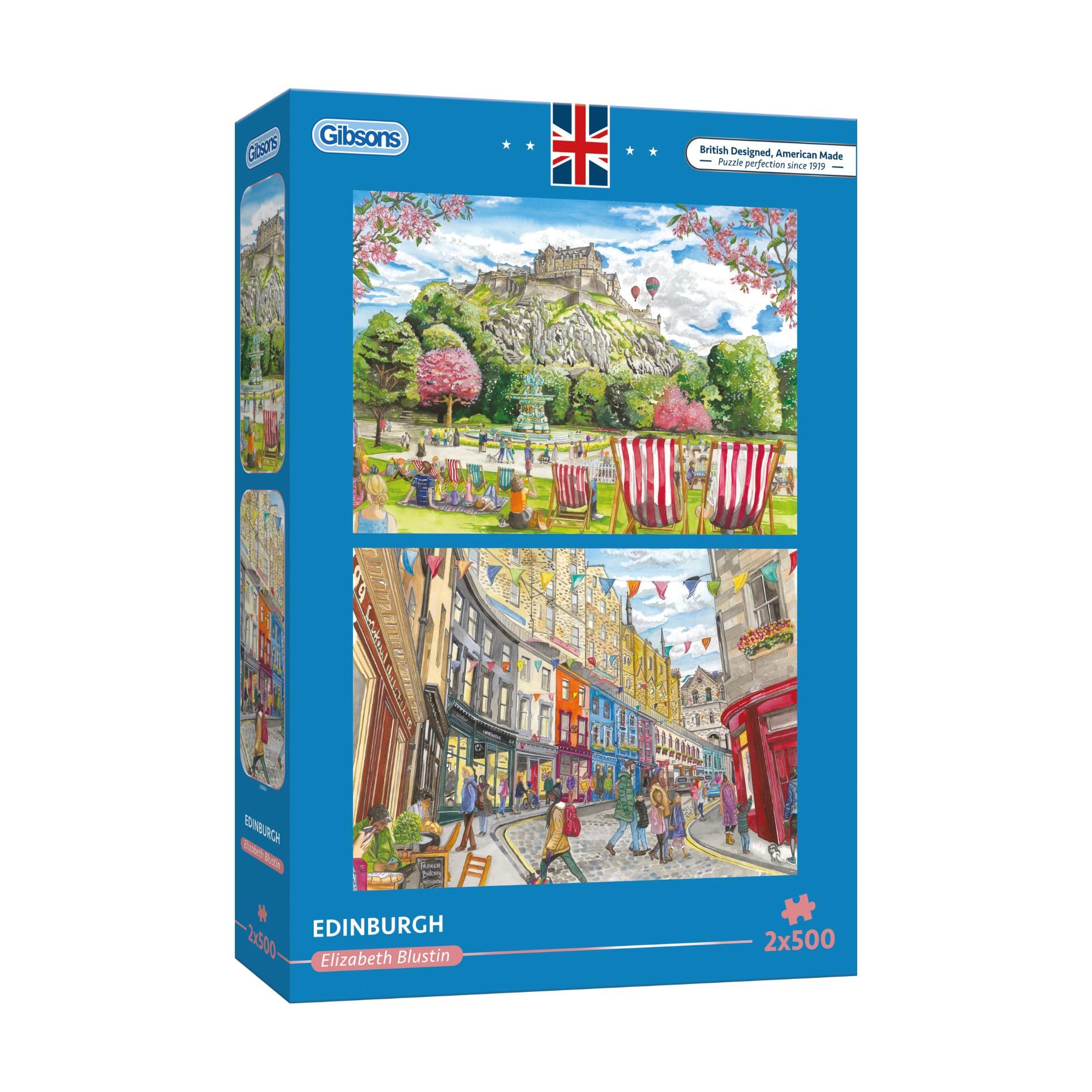 Gibsons Edinburgh Jigsaw Puzzles - 2 x 500 Piece Set | Victoria Street & Castle Views | Recycled Board 1
