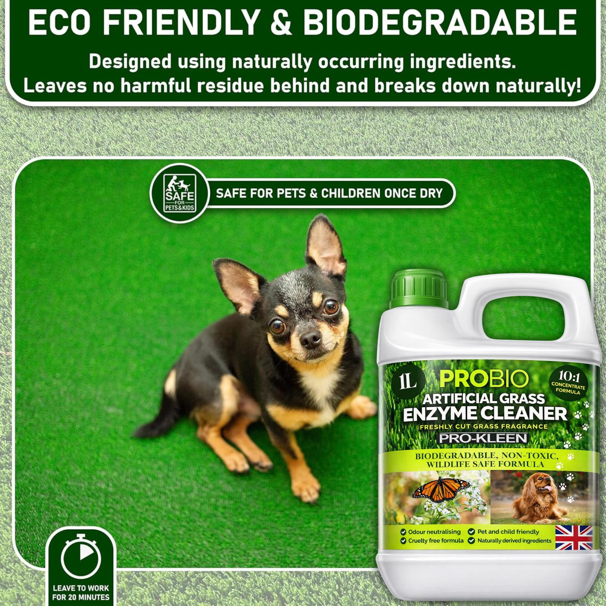 Pro-Kleen Artificial Grass Cleaner Probiotic Deodoriser - 1L | Fresh Cut Grass Scent | Pet & Wildlife Safe 4