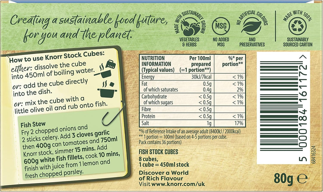 Knorr Fish Stock Cubes Gluten-Free - Authentic Fish Flavour for Soups, Sauces & Paella