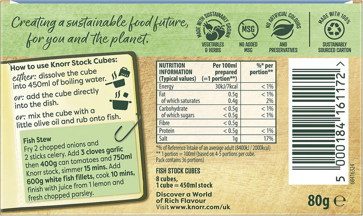 Knorr Fish Stock Cubes Gluten-Free - Authentic Fish Flavour for Soups, Sauces & Paella