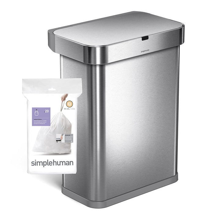 simplehuman Code Q Custom Fit Bin Liners, White Plastic (Pack of 20)
