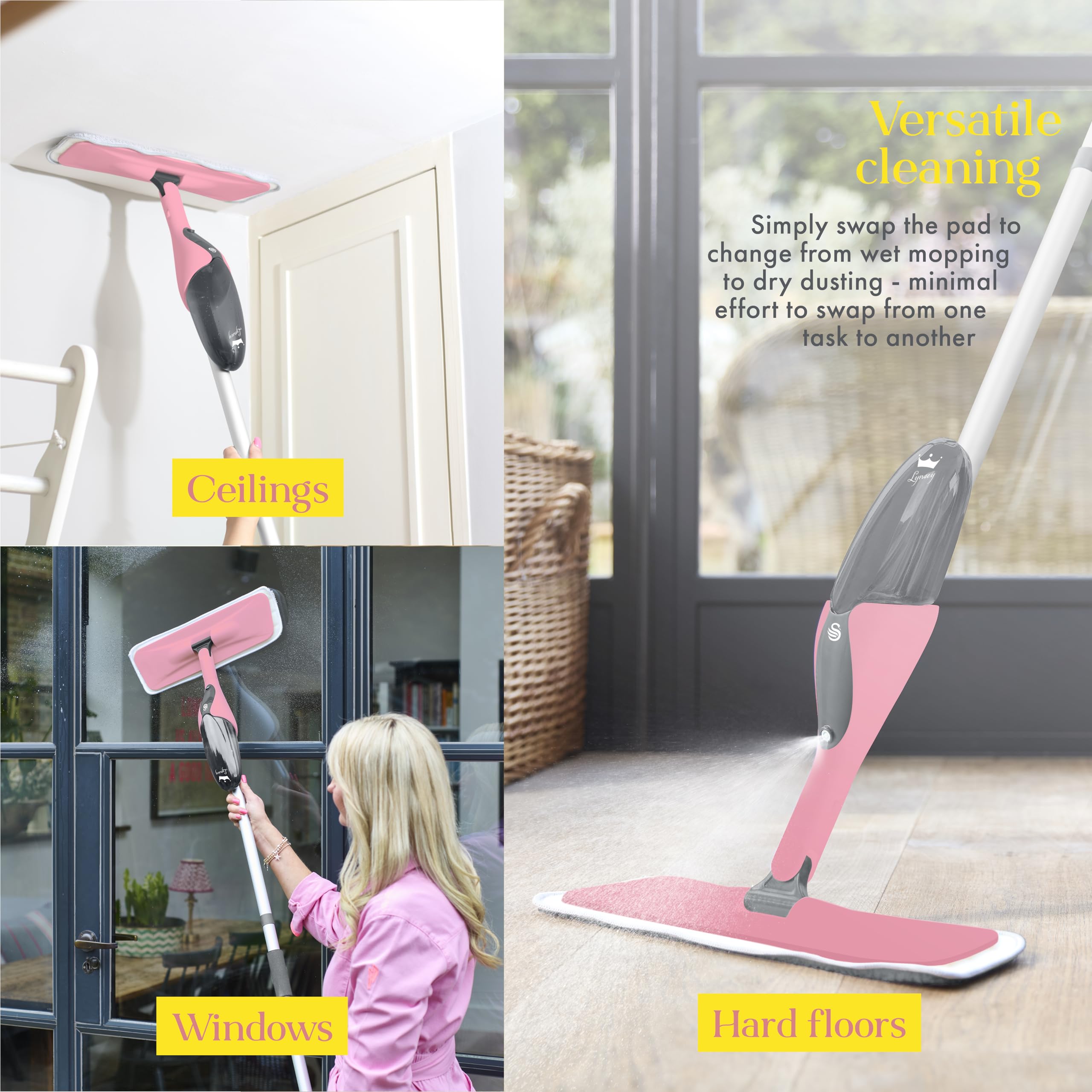 Swan Lynsey Queen of Clean Spray Mop - 2-in-1 Wet Mopping & Dry Dusting | Pink 5