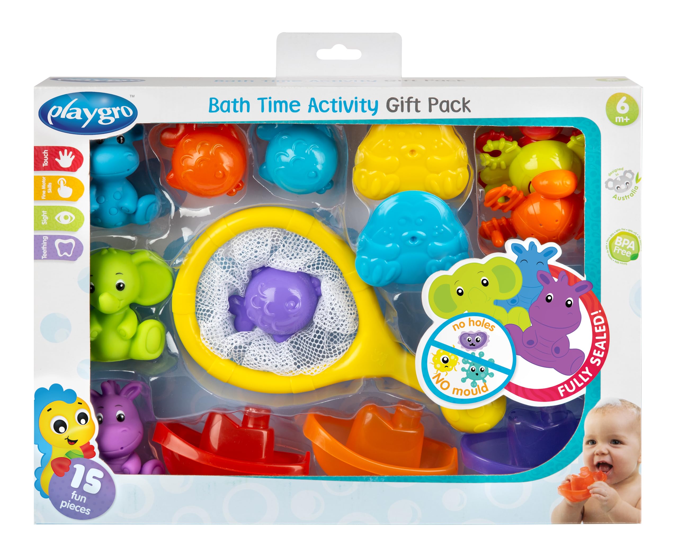 Playgro Splash & Explore Bath Time Activity Toys Gift Pack - 15-Piece for 6 Months+ 1