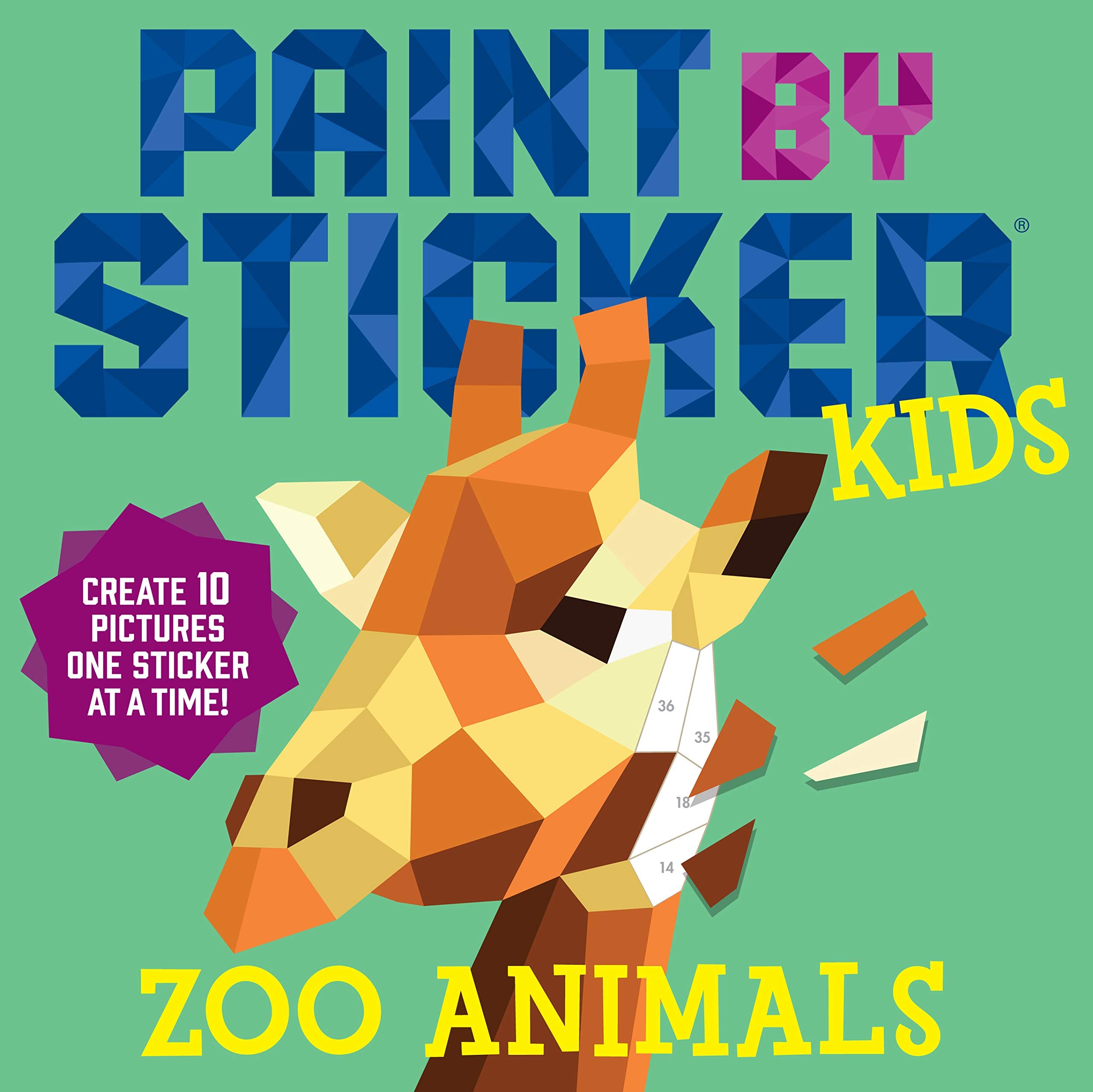 Workman Publishing Paint by Sticker Kids: Zoo Animals Sticker Book | Ages 5-12 | 10 Pictures
