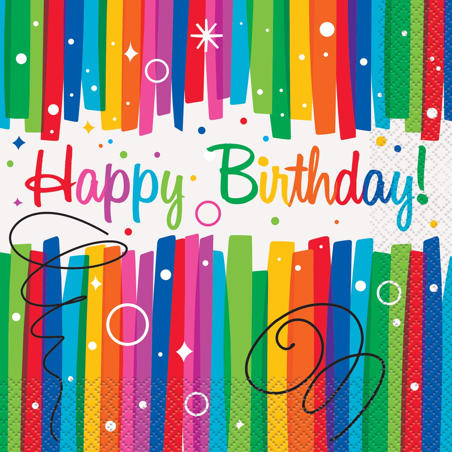 Unique Rainbow Ribbons Birthday Party Paper Napkins - 16.5 cm, 16 Count, Multicolour 1
