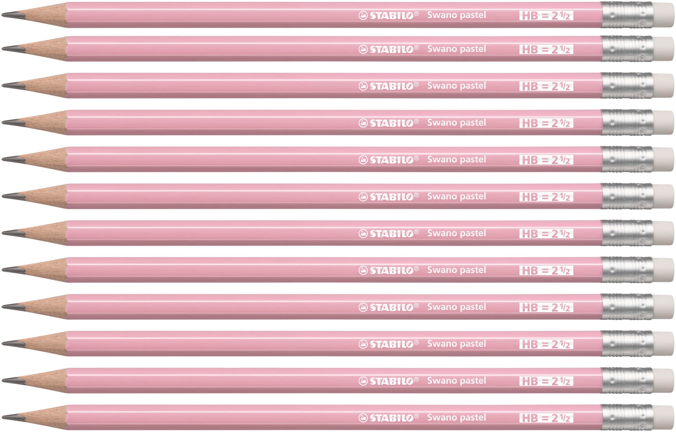 STABILO Swano Pastel Graphite Pencil with Eraser - HB Lead - Pack of 12 - Pink