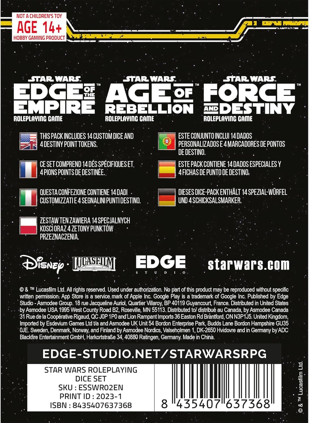 Edge, Star Wars Edge of the Empire RPG: Roleplaying Dice, RPG, Ages 14+, 3-5 Pla