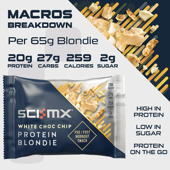 SCI-MX Protein White Chocolate Chip Blondie Box - 12 x 65g High Protein Snack