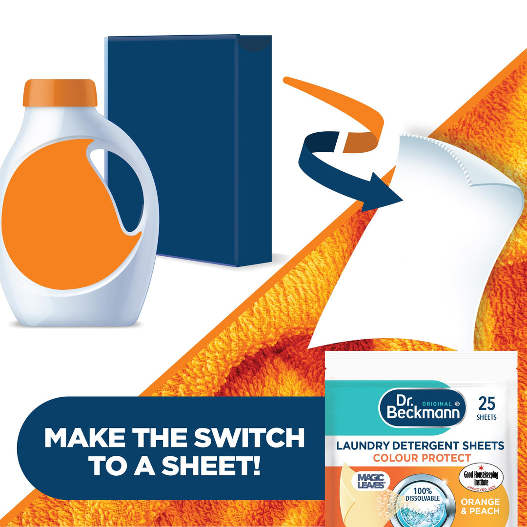 Dr. Beckmann Laundry Detergent Sheets - Colour Protect, Orange & Peach Fragrance, 115g (30 Sheets)