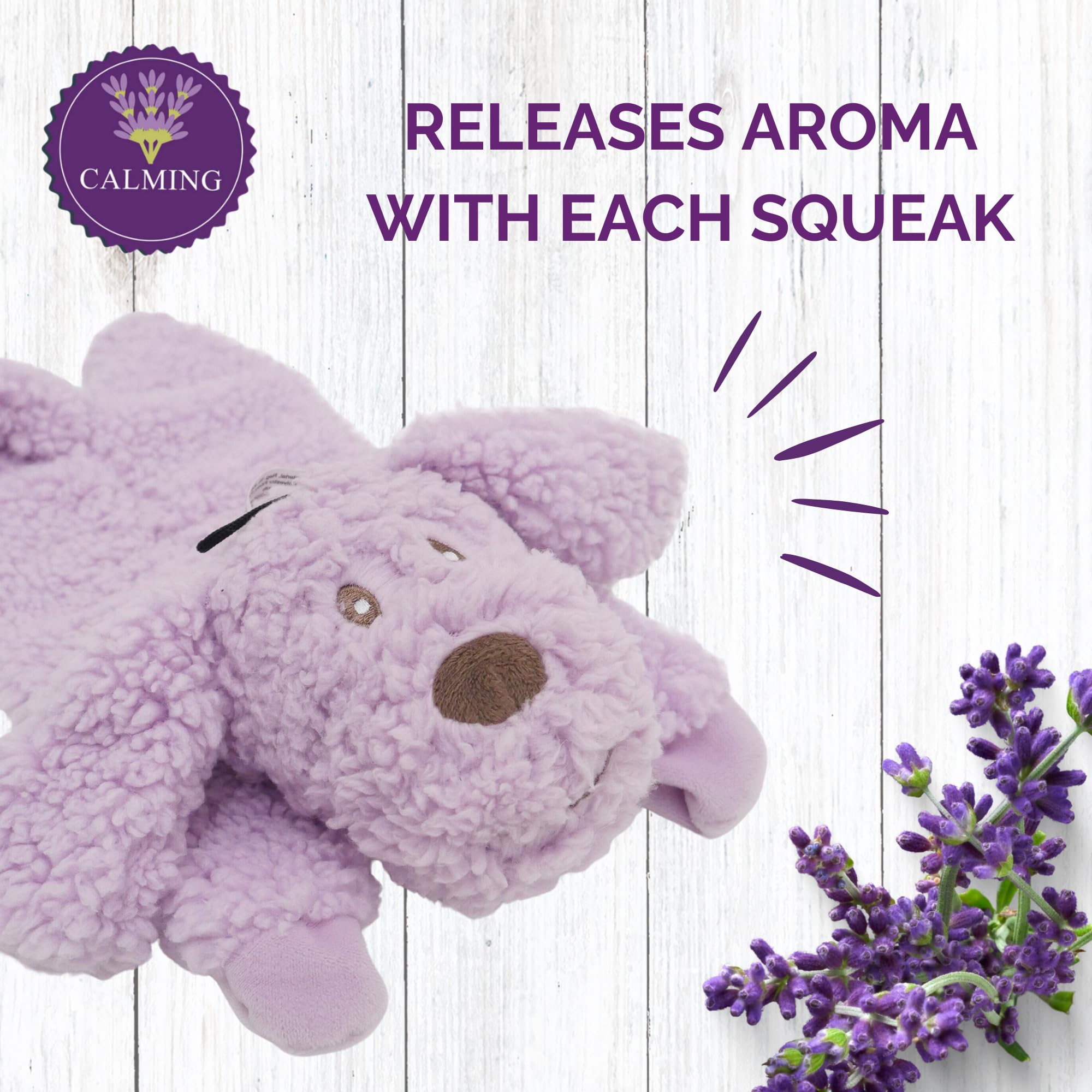 AROMADOG Calm Fleece Laying Down Dog Toy - Lavender Scented, Stuffing-Free, Squeaker | 33cm 4