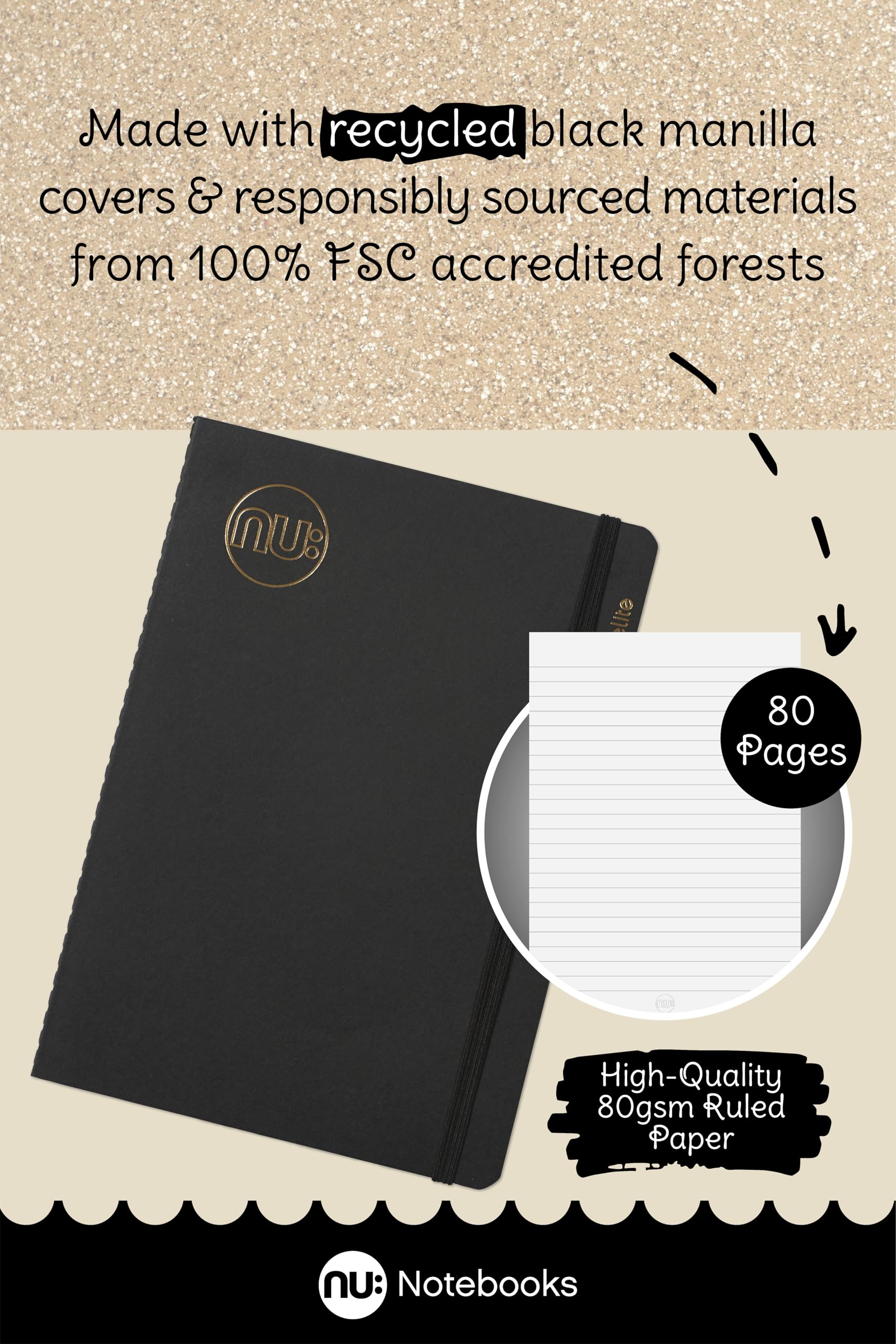 nu: Kraft Range A5 Notebook 3-Pack - 120 Pages 80gsm Cream Paper | Recycled Cover