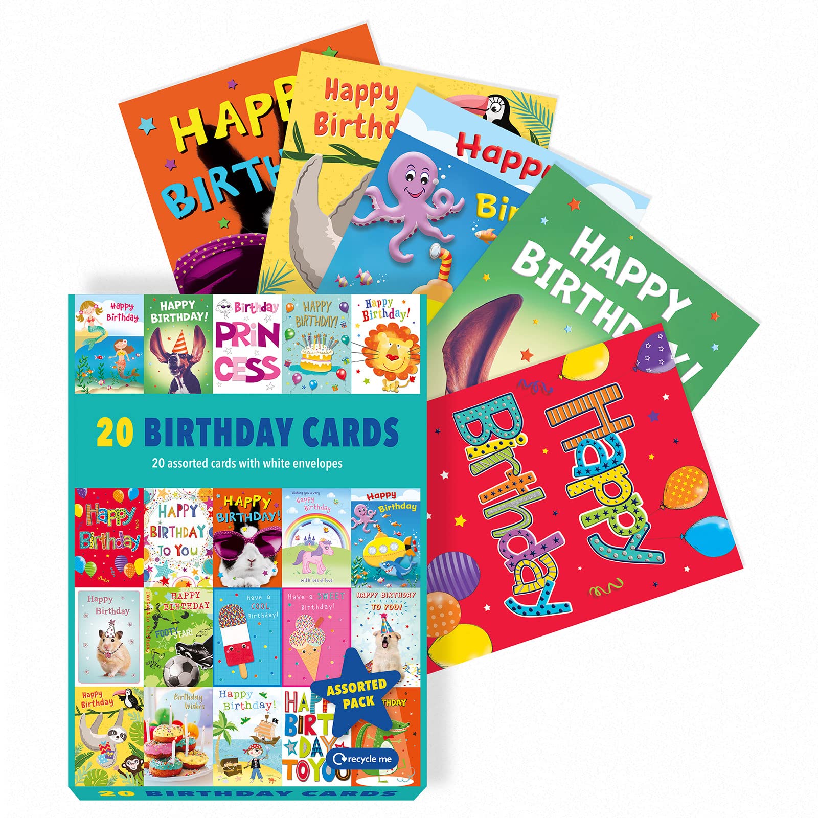 Piccadilly Greetings Kids Birthday Cards Multi-pack | 20 Cards | 5x7 Inches | Assorted Designs 1