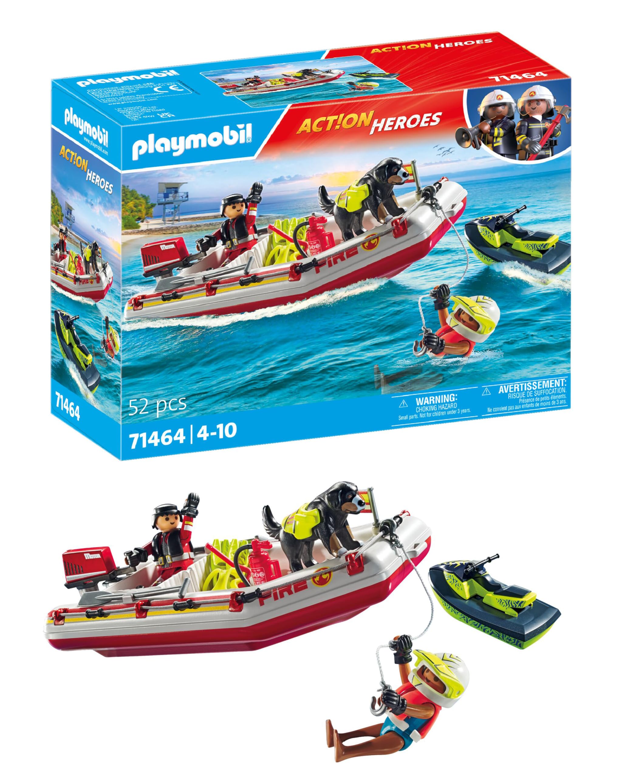 Playmobil Action Heroes Fireboat with Aqua Scooter Playset | Ages 4+ | 52 Pieces