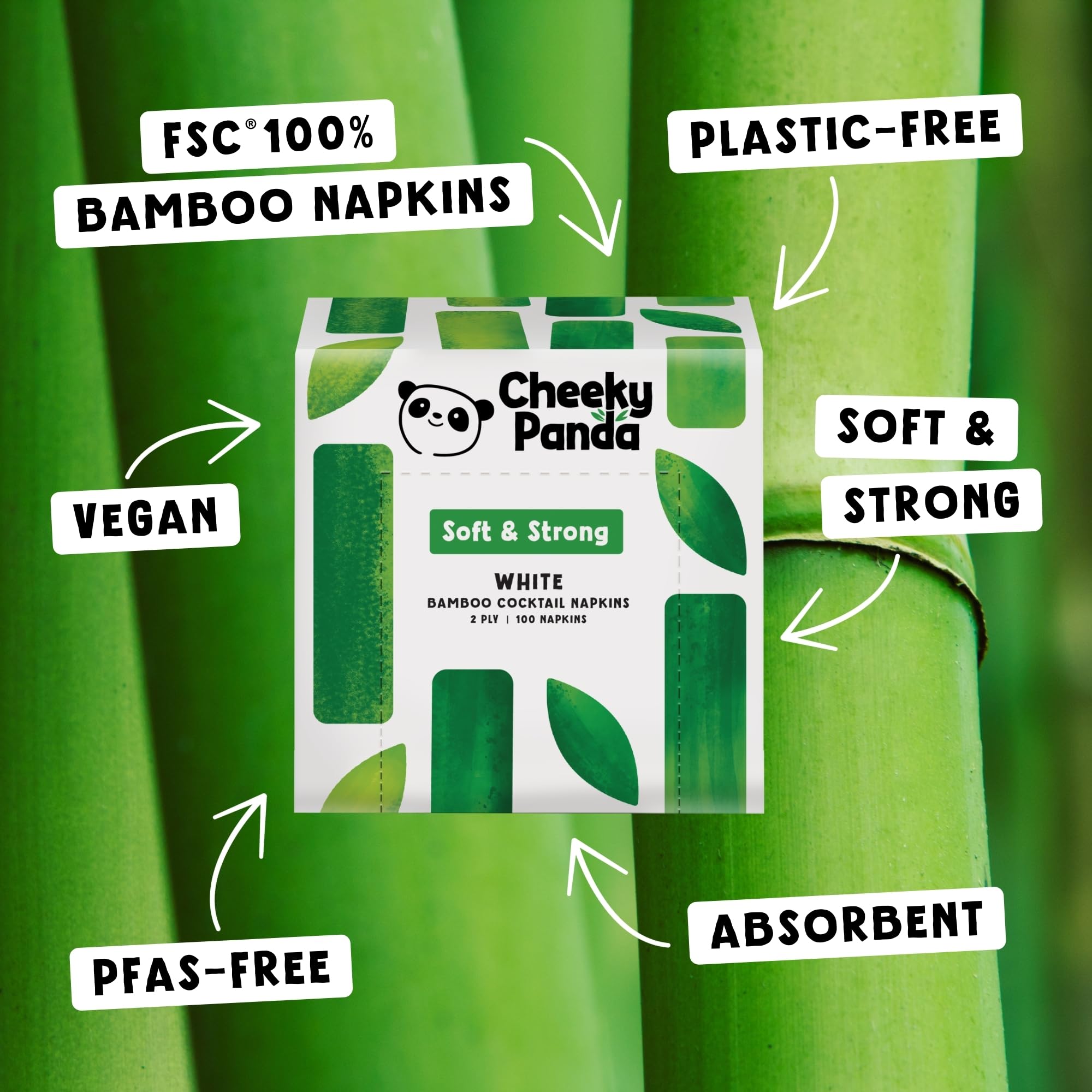 The Cheeky Panda Bamboo Paper Disposable Napkins - 2 Ply, 25 x 25cm, Pack of 100 White Serviettes 2