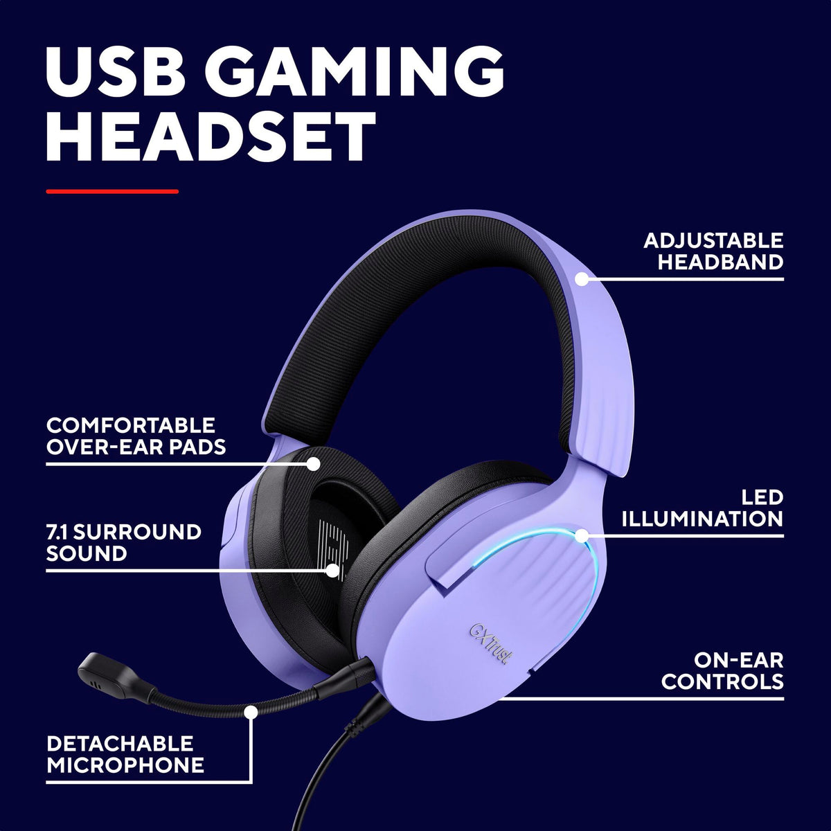 Trust GXT 490P Fayzo USB Gaming Headset - 7.1 Surround Sound, 50mm Drivers, PC/PS5