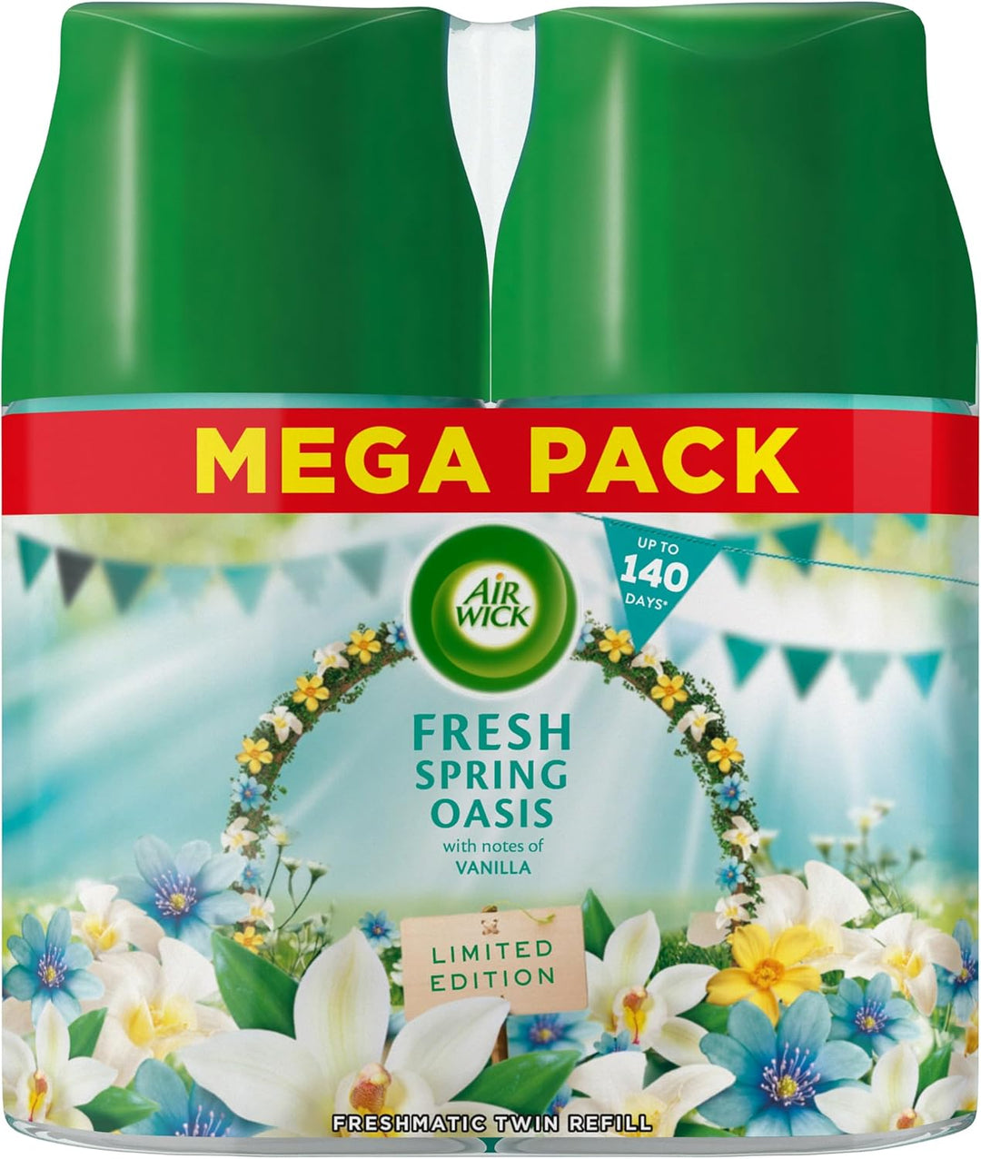 Air Wick - Freshmatic Automatic Air Freshener Refills with Natural Essential Oils, Fresh Spring Oasis, 24/7 Odour Neutralisation