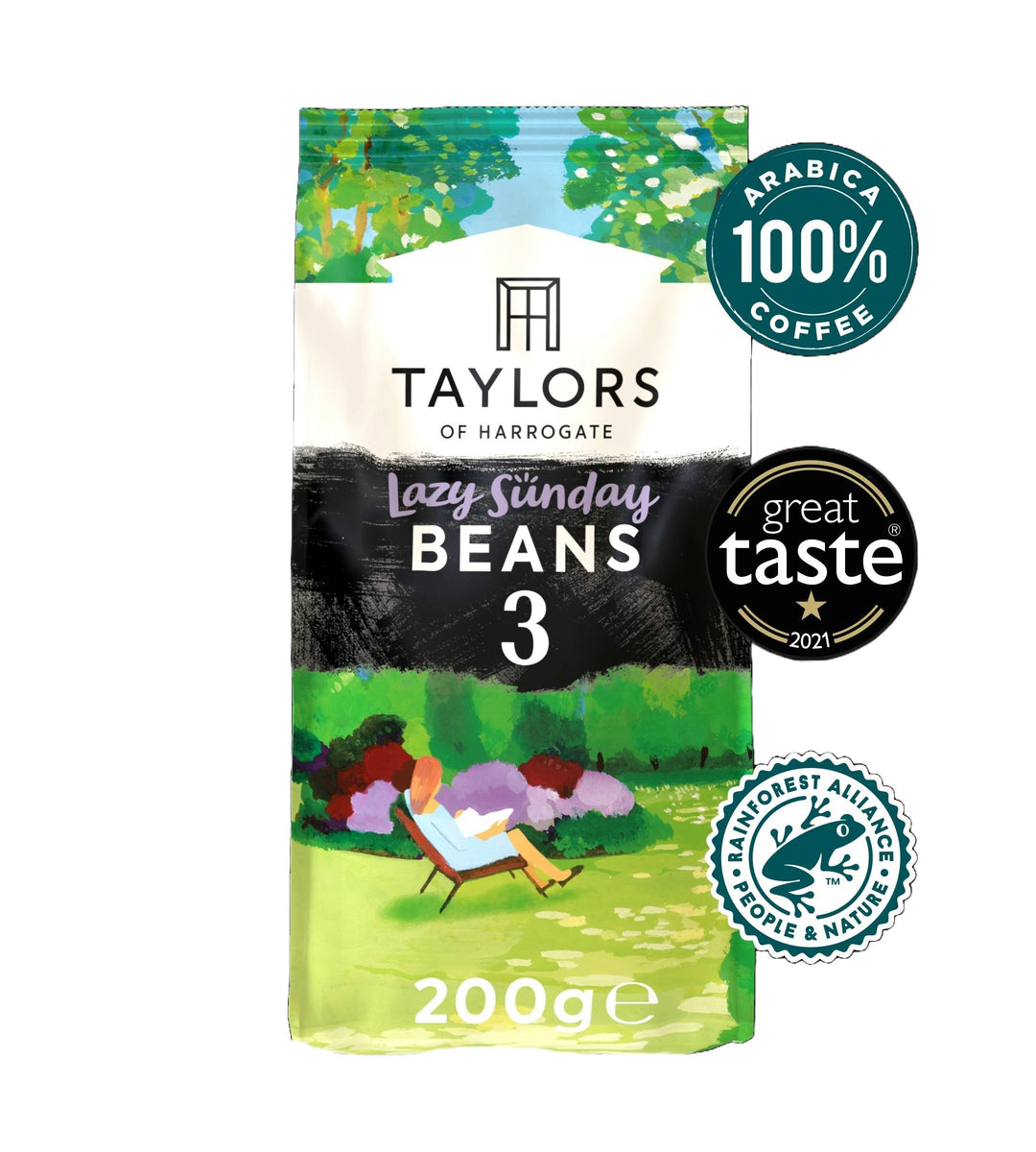 Taylors of Harrogate Lazy Sunday Coffee Beans - 100% Arabica Whole Bean Blend, 200g (Pack of 6)
