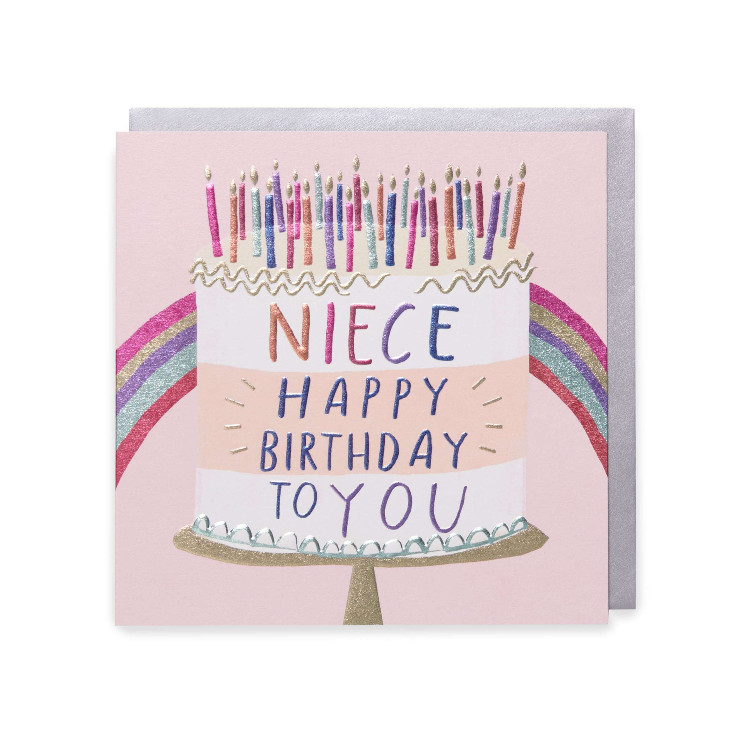 Kindred Greetings Niece Happy Birthday Cake Card | 159x159mm | Metallic Lettering