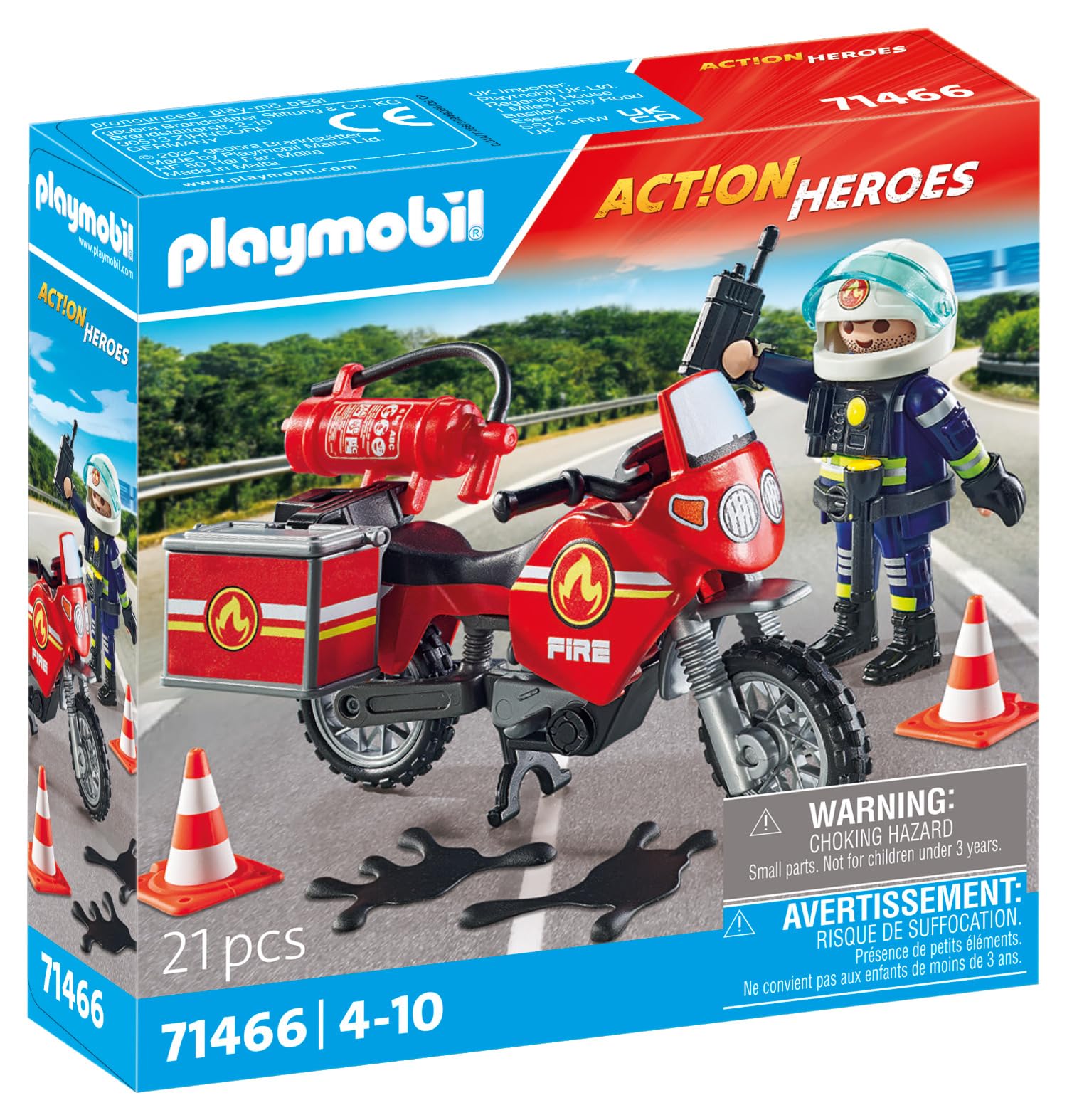 Playmobil 71466 Action Heroes: Motorcycle & Oil Spill Incident Playset | Ages 4+ | 21 Pieces 2