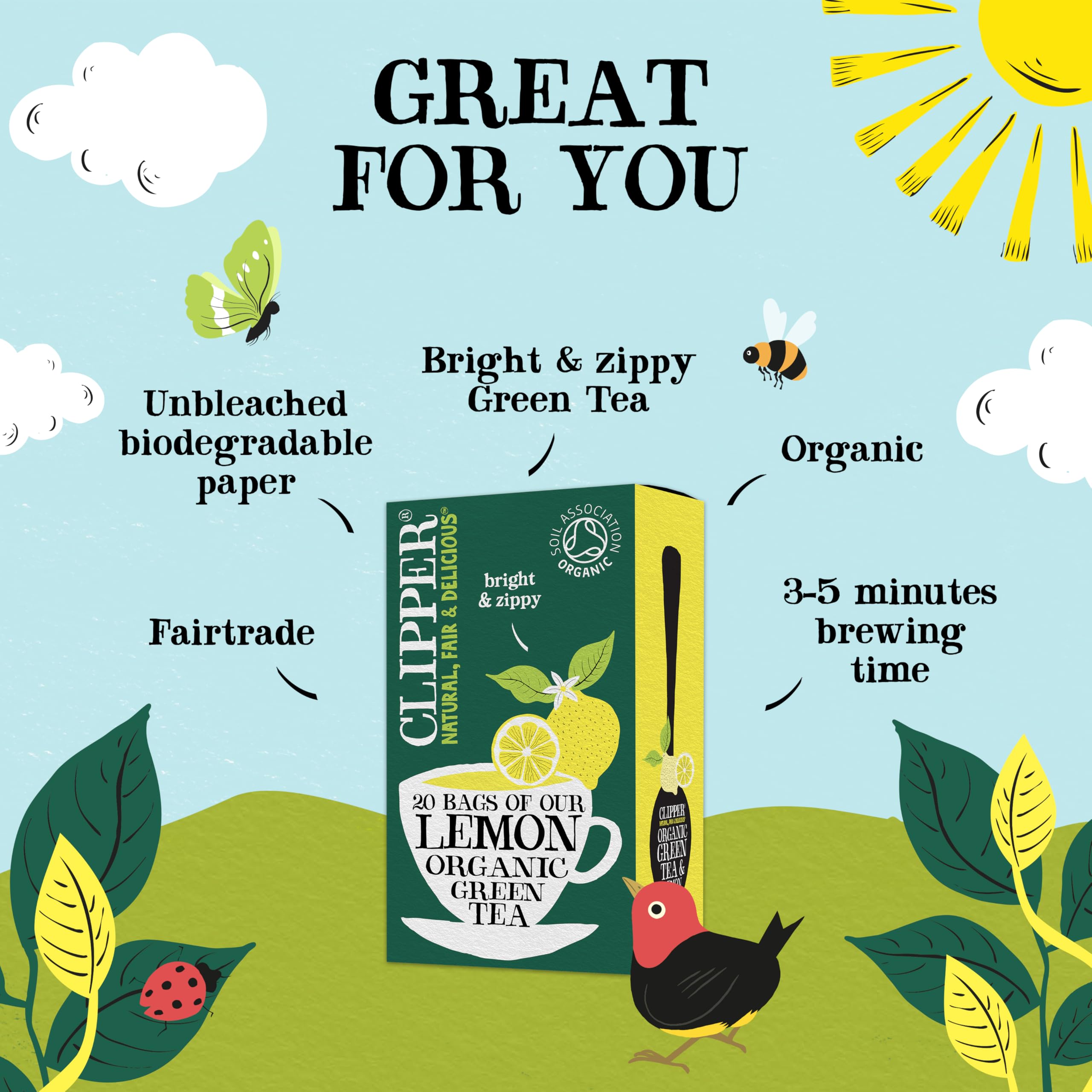 Clipper Organic Lemon Green Tea Bags - 120 Count (6x Boxes of 20) | Fairtrade & Plastic-Free
