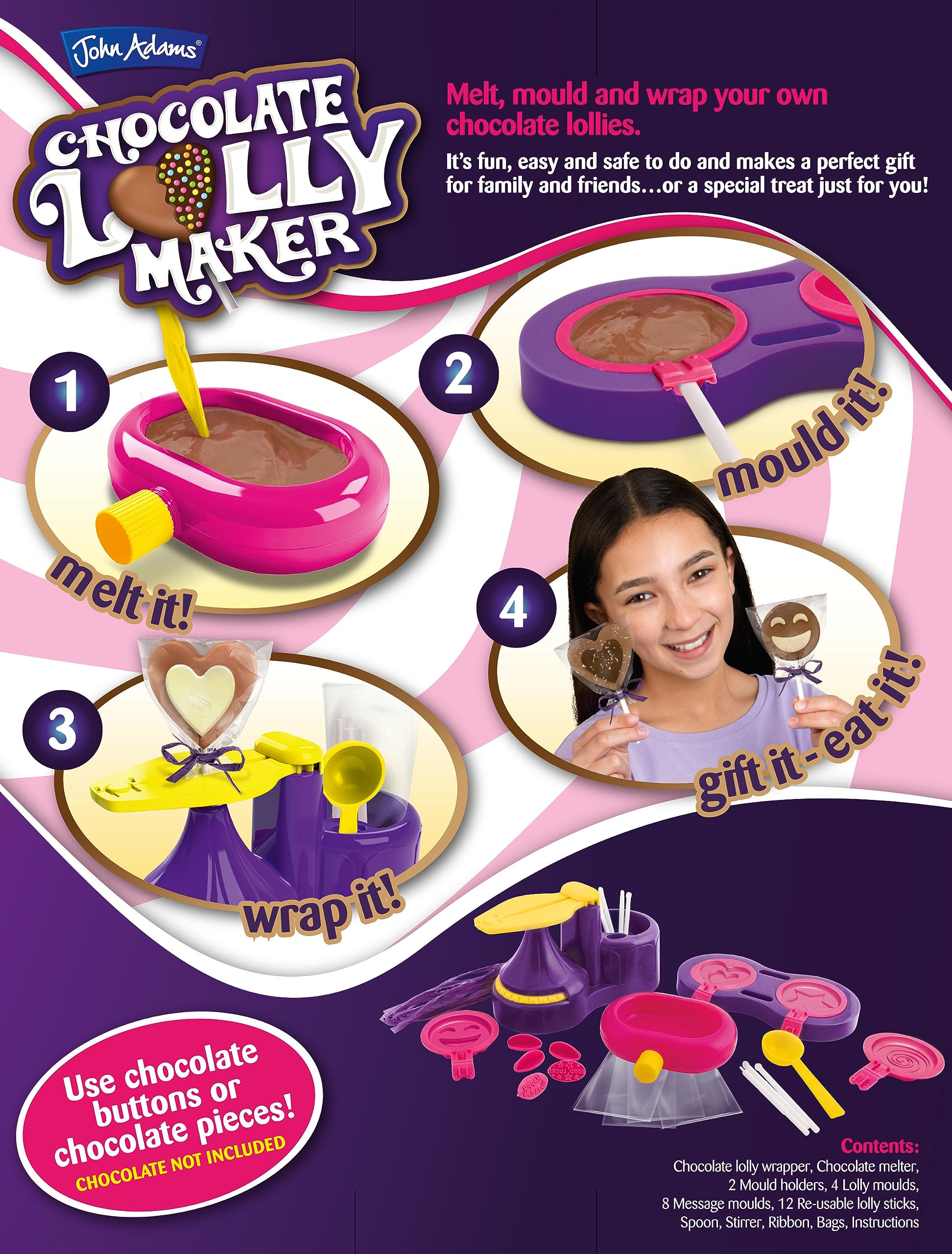 John Adams Chocolate Lolly Maker - Melt, Mould & Wrap 4 Designs | Kids Craft Kit | Ages 6+ 5