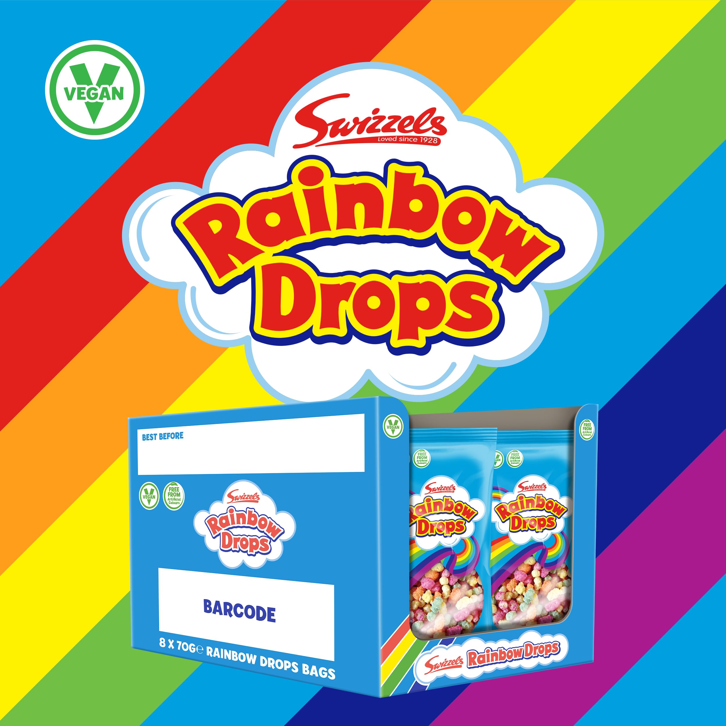Swizzels Giant Rainbow Drops 8 x 70g Bags, Individually Wrapped Bulk Sweets 2