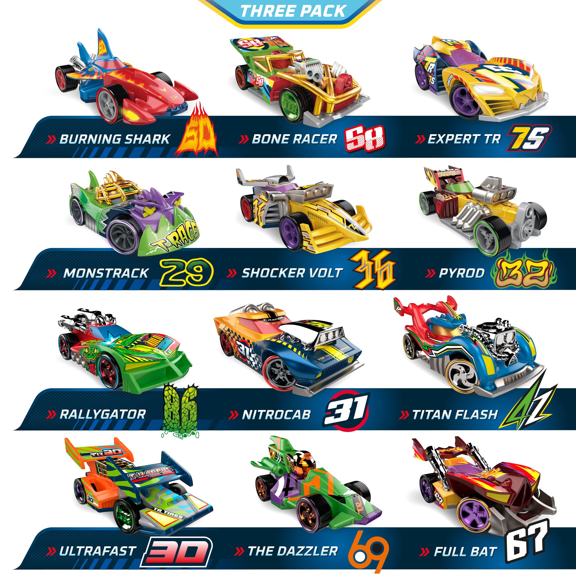 T-RACERS Mix 'N Race 3 Pack – Collectible Interchangeable Cars for Kids 3+ 14