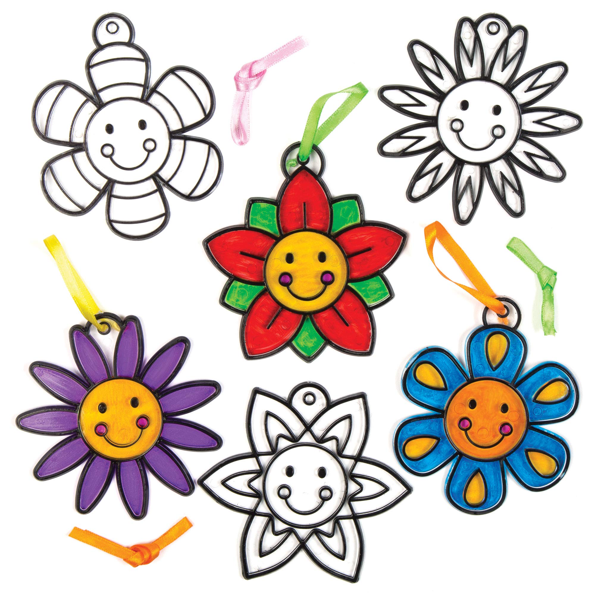Baker Ross Smiley Flower Suncatcher Crafts Kit - Acrylic, Pack of 8 | 3 Inch Wide 1