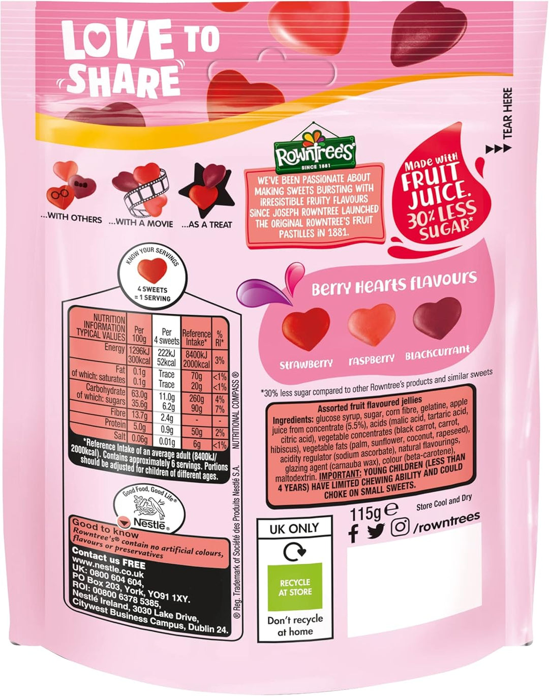 Nestlé Rowntree’s Berry Hearts Fruity Chewy Sweets, 115g