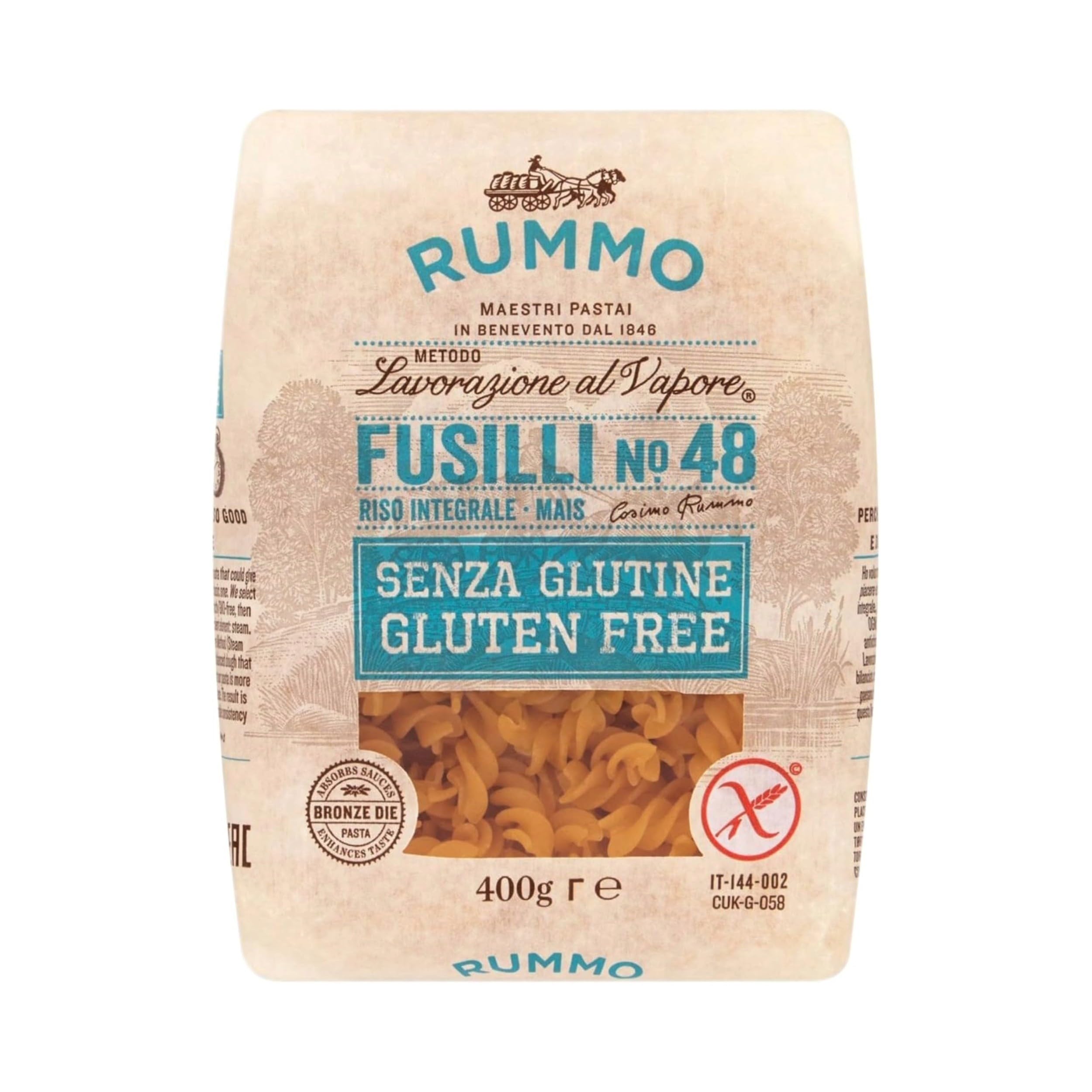 Rummo Gluten Free Fusilli Pasta No.48 - Organic Ingredients, Spiral Shape | 400g