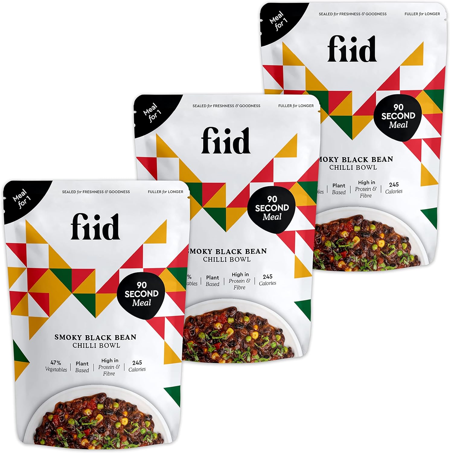 Fiid Mexican Black Bean Chilli - 3 x 100% Natural Vegan Microwave Ready Meals 1