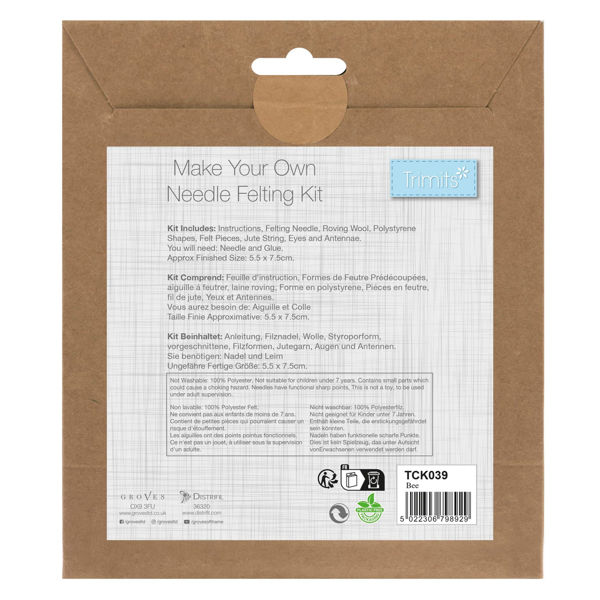 Trimits Needle Felting Craft Kit - Bee Design | Beginner Friendly | Includes Roving Wool & Tools 3