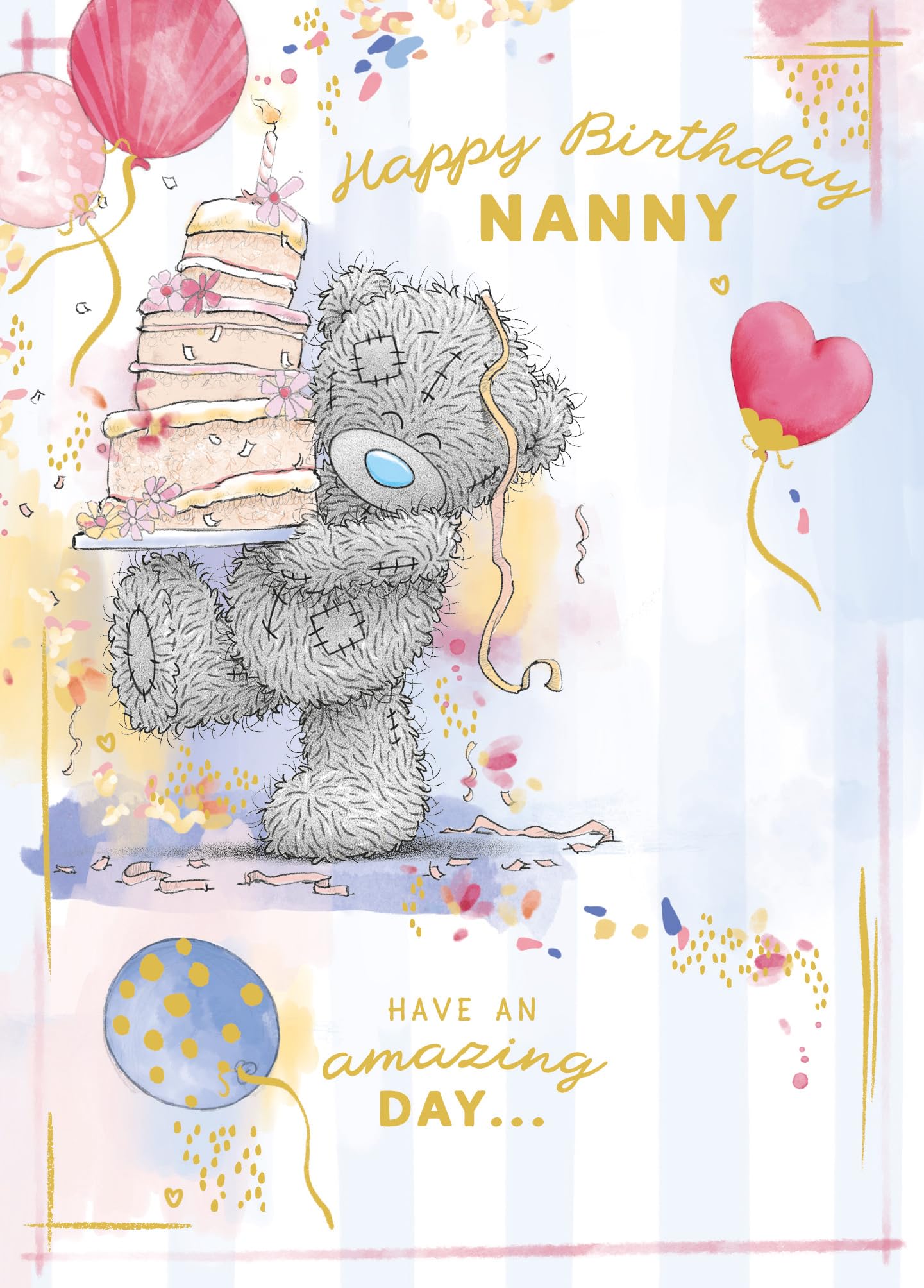 Me To You Bear Tatty Teddy Happy Birthday Nanny Luxury Gold Foil Greeting Card | 6 x 9 Inches 1
