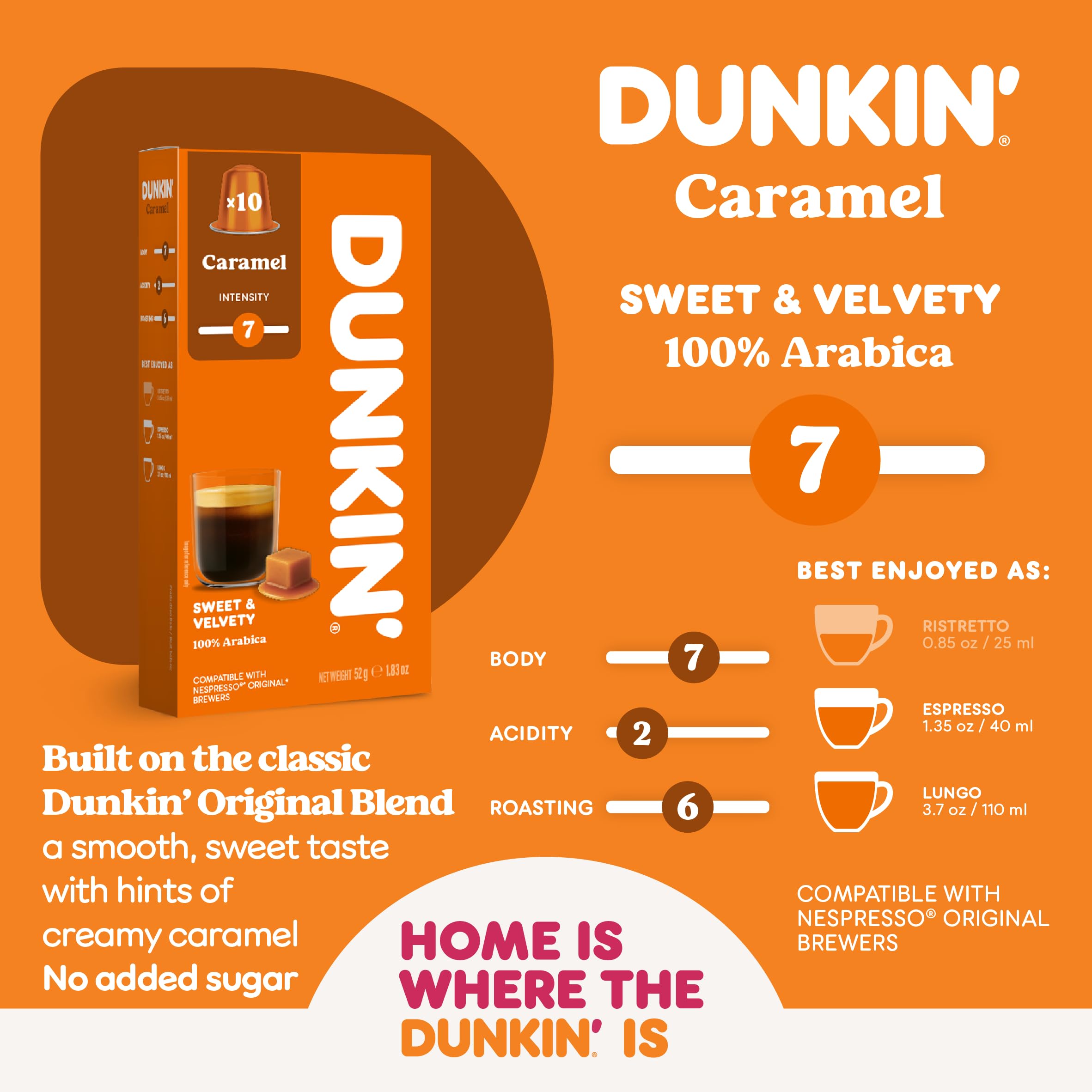 Dunkin' Donuts Caramel Blend Coffee Capsules for Nespresso | Medium Roast, Intensity 7 | 10 Count 2