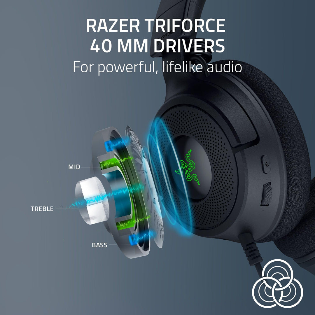 Razer Kraken V4 X - Wired PC Gaming Headset with TriForce 40mm Drivers, 7.1 Surround Sound, Retractable Mic & Chroma RGB - Black