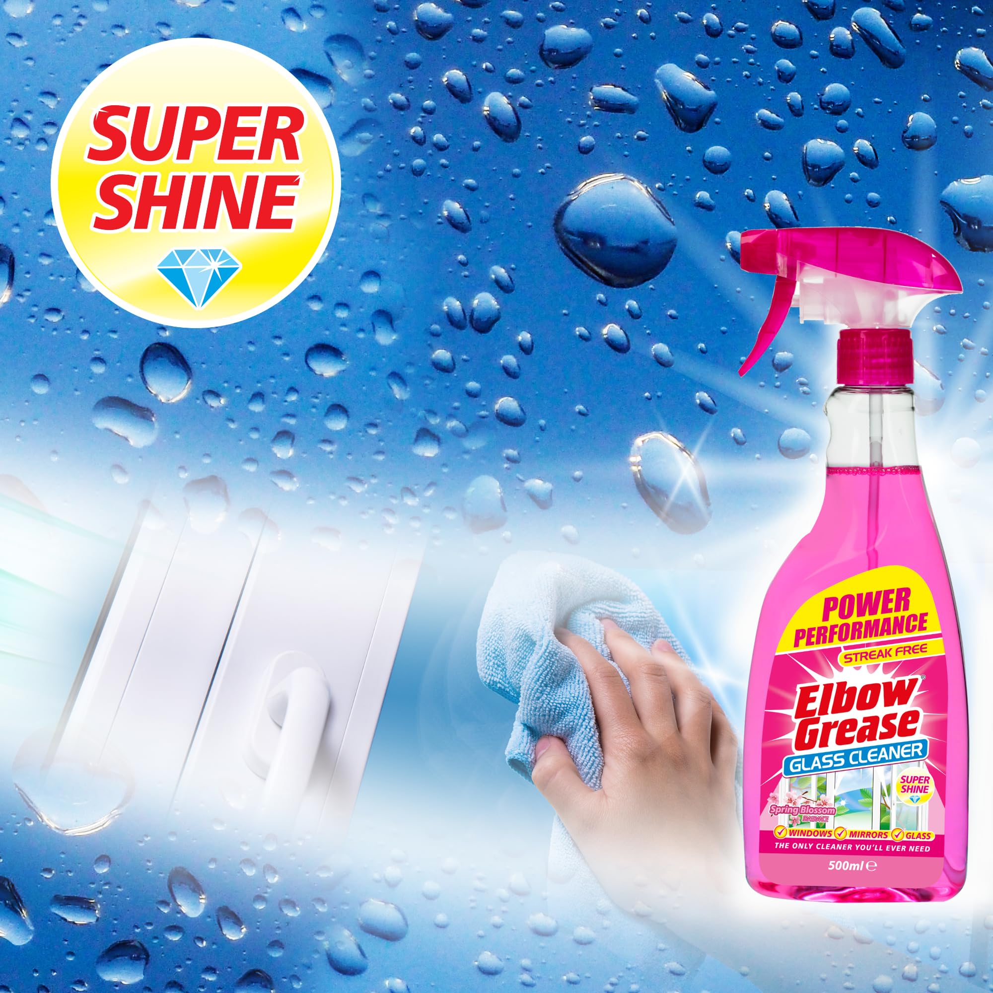 Elbow Grease Pink Glass Cleaner - Streak Free Shine | Spring Blossom Scent | 500ml Spray 9