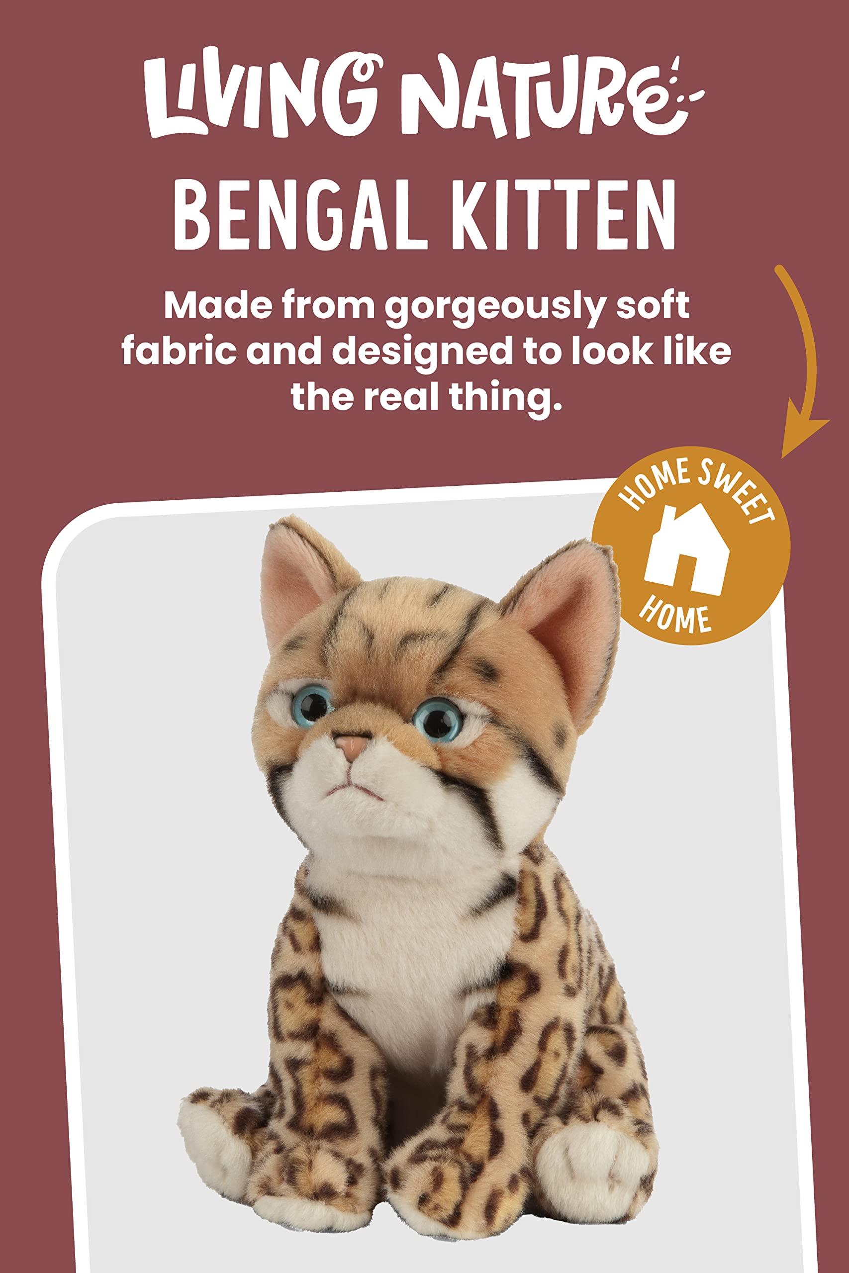 Living Nature Bengal Kitten Stuffed Animal - Realistic Soft Cuddly Cat Toy, 16.5cm, Brown