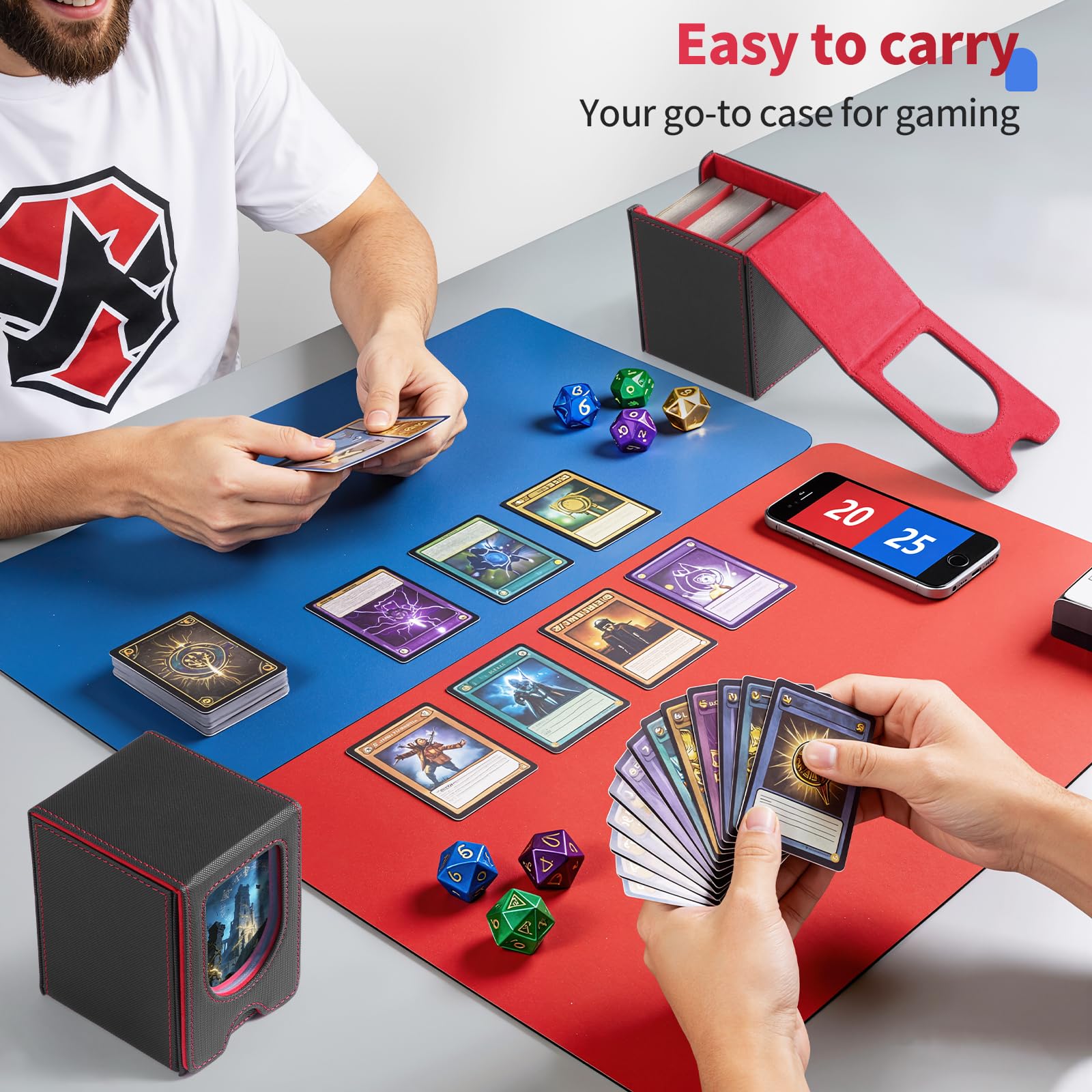 Euqvunn Deck Box - Magnetic Closure, Display Window, Holds up to 140 Single-Sleeved Cards | Black & Red 8