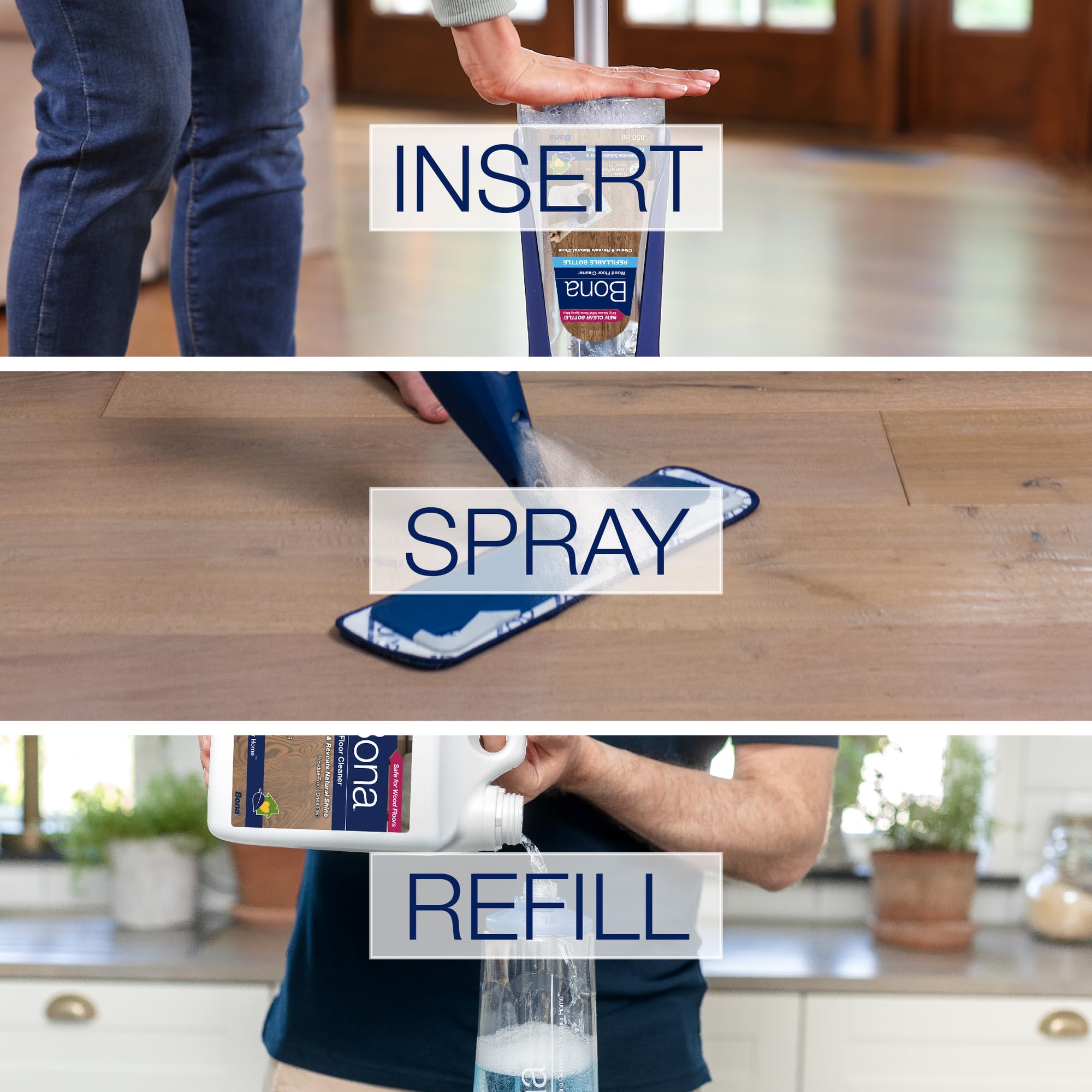 Bona Premium Spray Mop Cartridge - Wood Floor Cleaner for Varnished or Hard Floors, 850ml 3