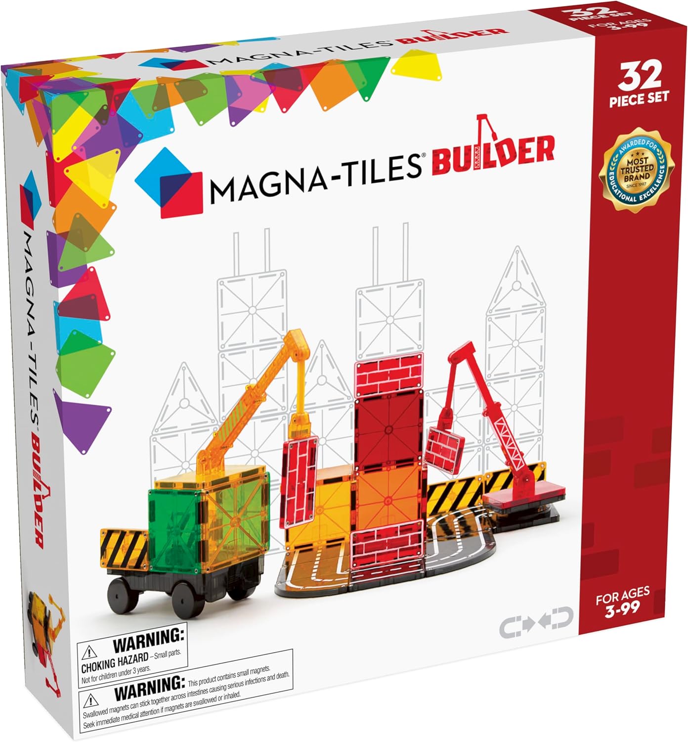 Magna-Tiles Builder 32-Piece Set - Magnetic Building Tiles for Kids 3+ 1