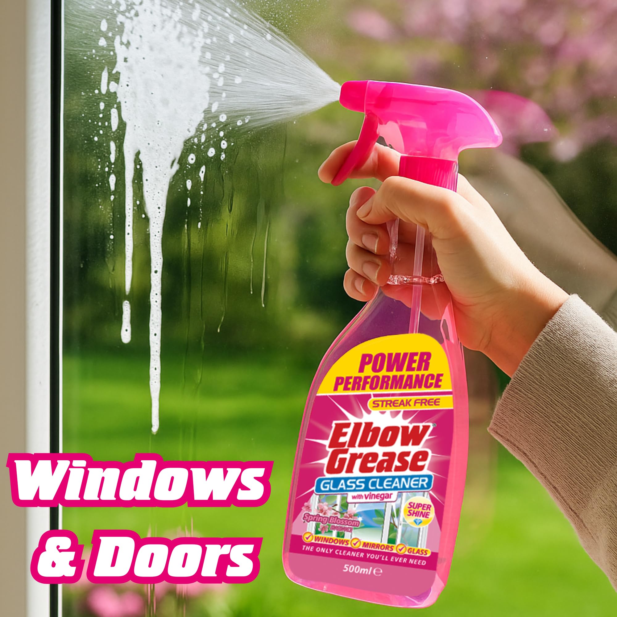 Elbow Grease Pink Glass Cleaner - Streak Free Shine | Spring Blossom Scent | 500ml Spray 6