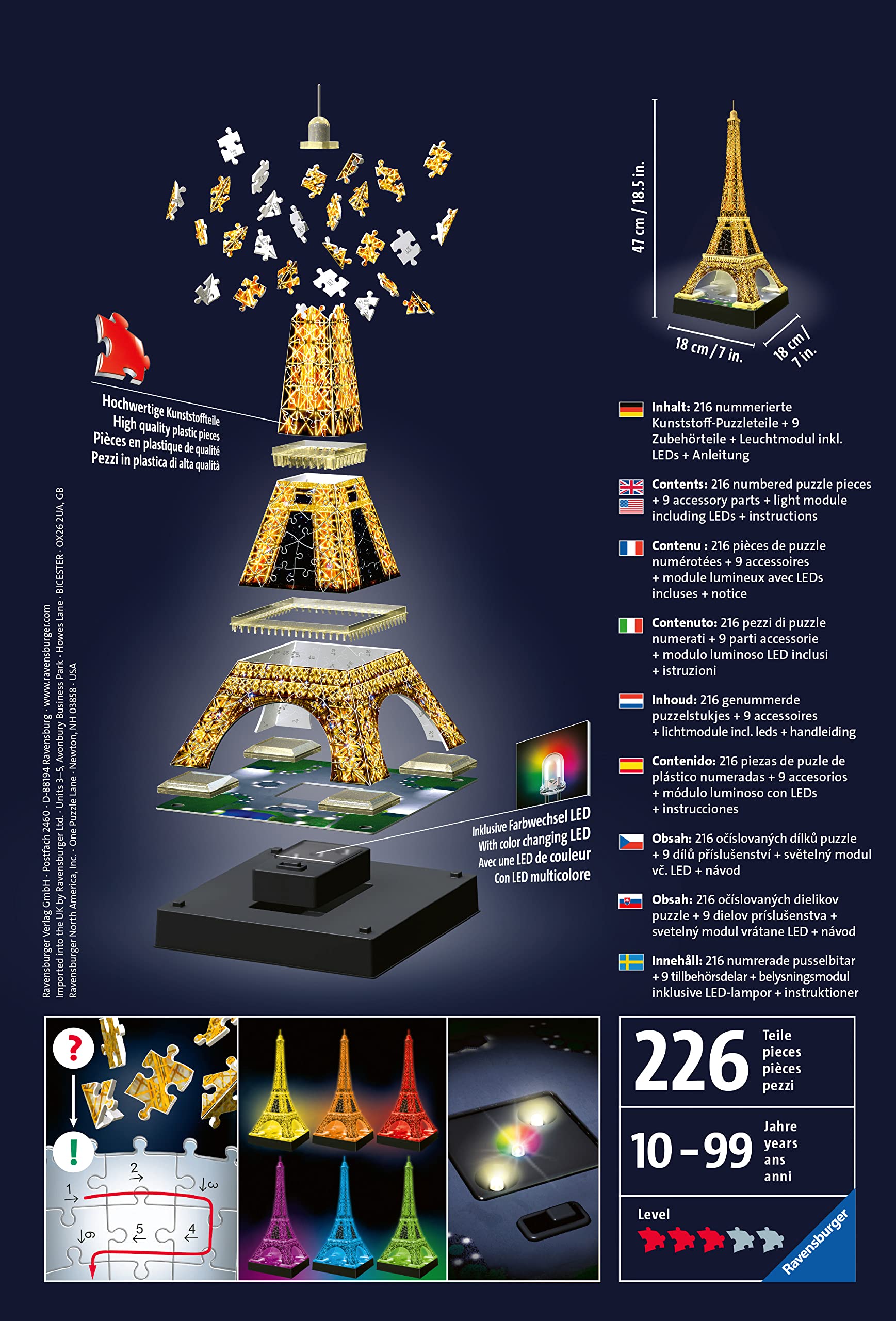 Ravensburger Eiffel Tower 3D Puzzle - Night Edition with LED Lighting, 216 Pieces 16